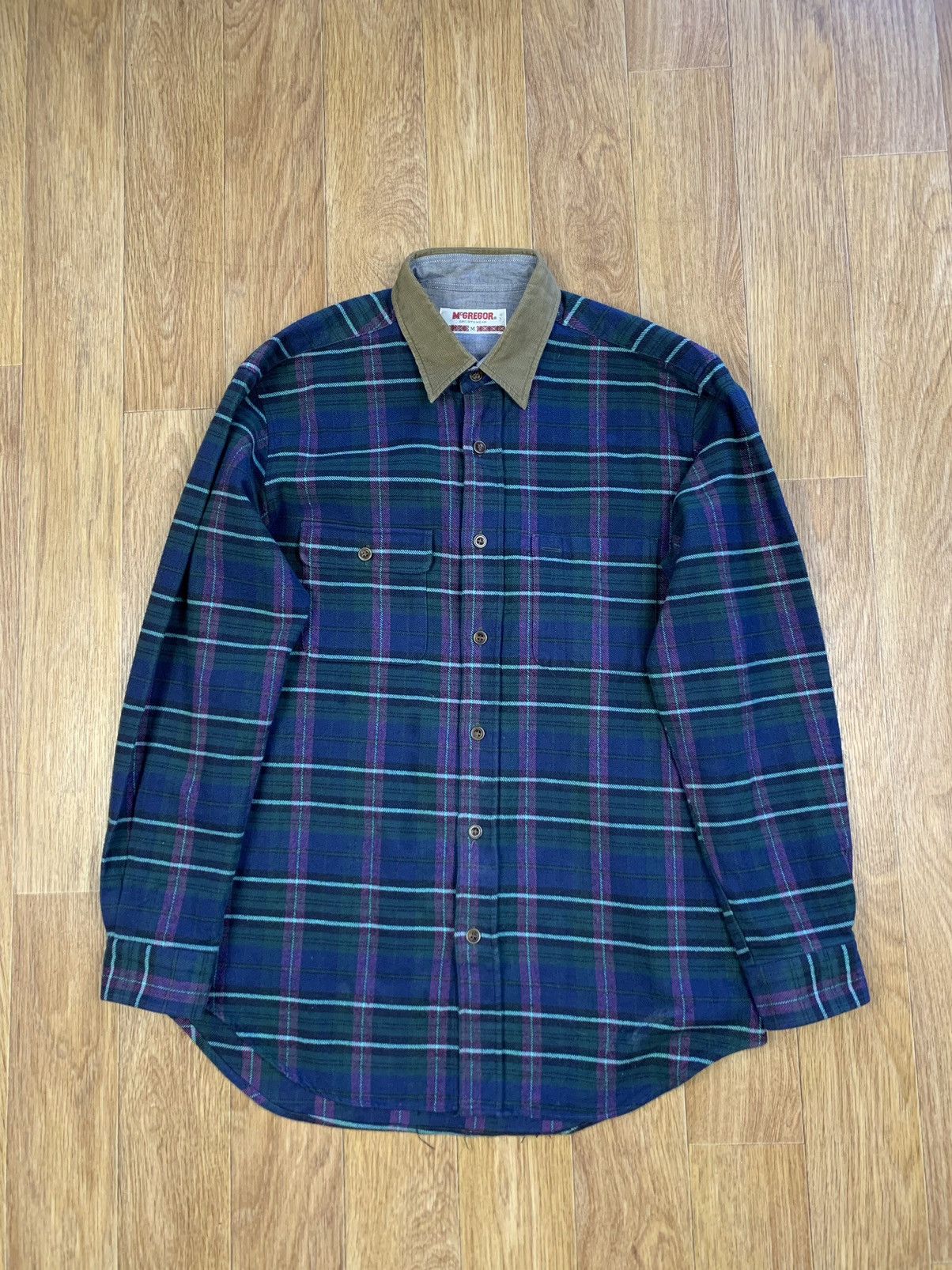 Vintage McGregor 90’s Plaid Tartan Flannel Shirt Corduroy Neck Size US M / EU 48-50 / 2 - 1 Thumbnail