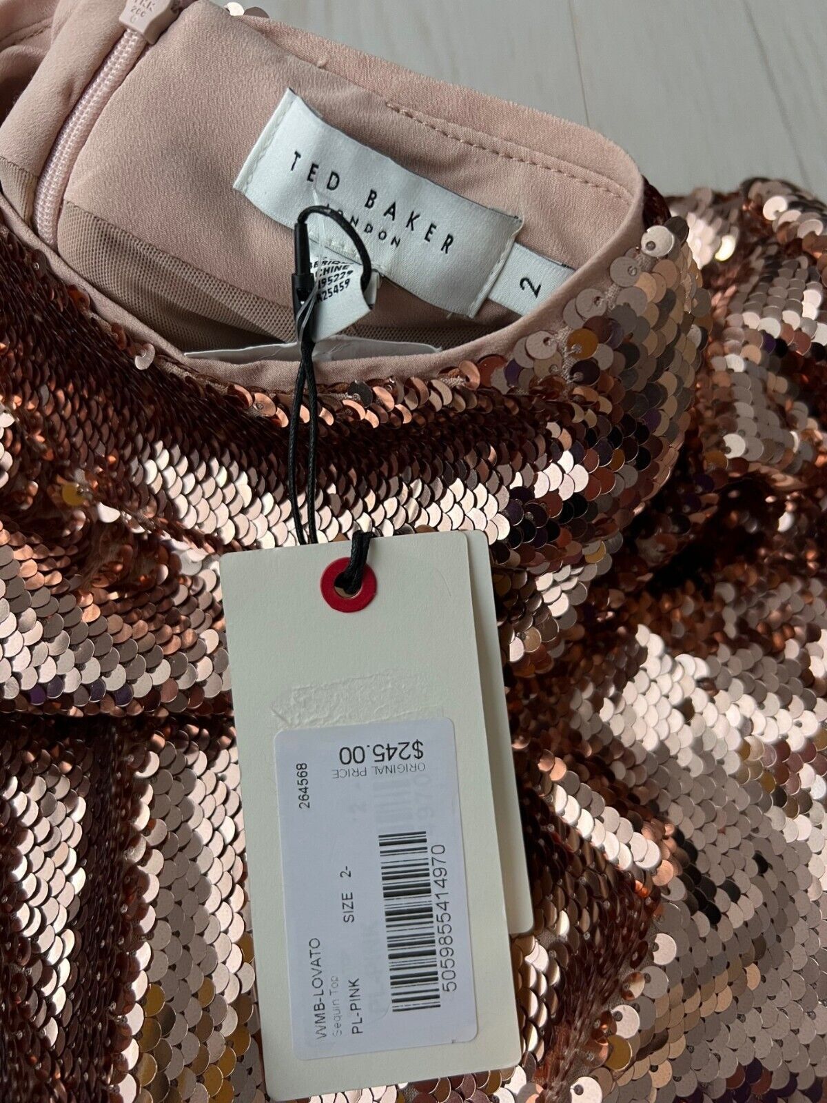 Ted Baker Ted Baker London Lovato Sequin Mock Neck Top Pale Pink ( 2 ) Size XS / US 0-2 / IT 36-38 - 5 Thumbnail