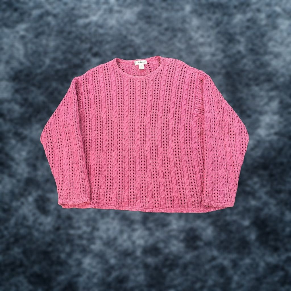 Vintage VINTAGE LL Bean Sweater Womens XL Pink 90s Fisherman Cable-Knit Cotton Crew Neck Pullover Mens Womens Girls? Size XL / US 12-14 / IT 48-50 - 1 Thumbnail