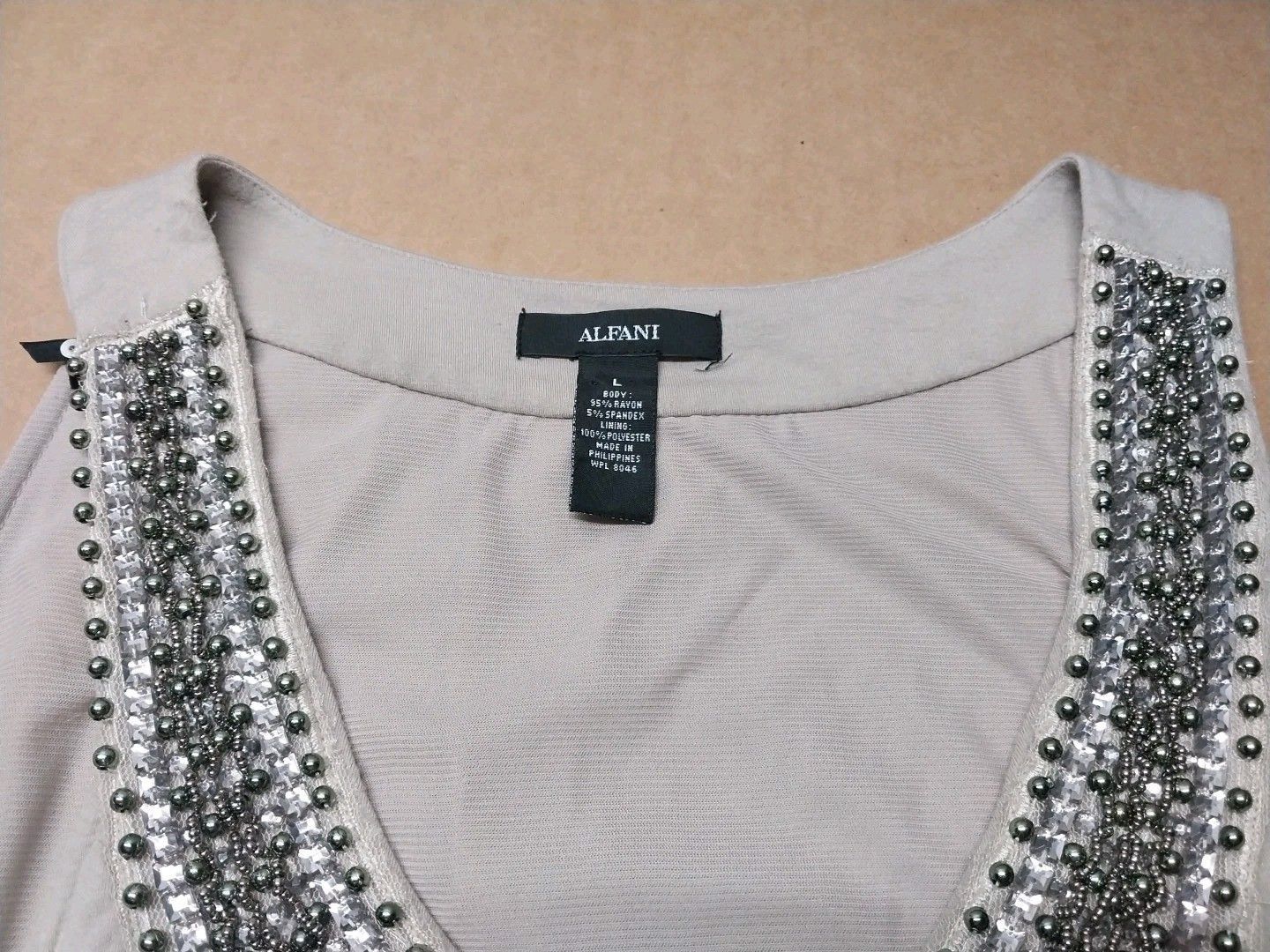 Alfani Alfani Womens Large Brown Beaded Tank Top Sparkle Rhinestone Size L / US 10 / IT 46 - 3 Thumbnail