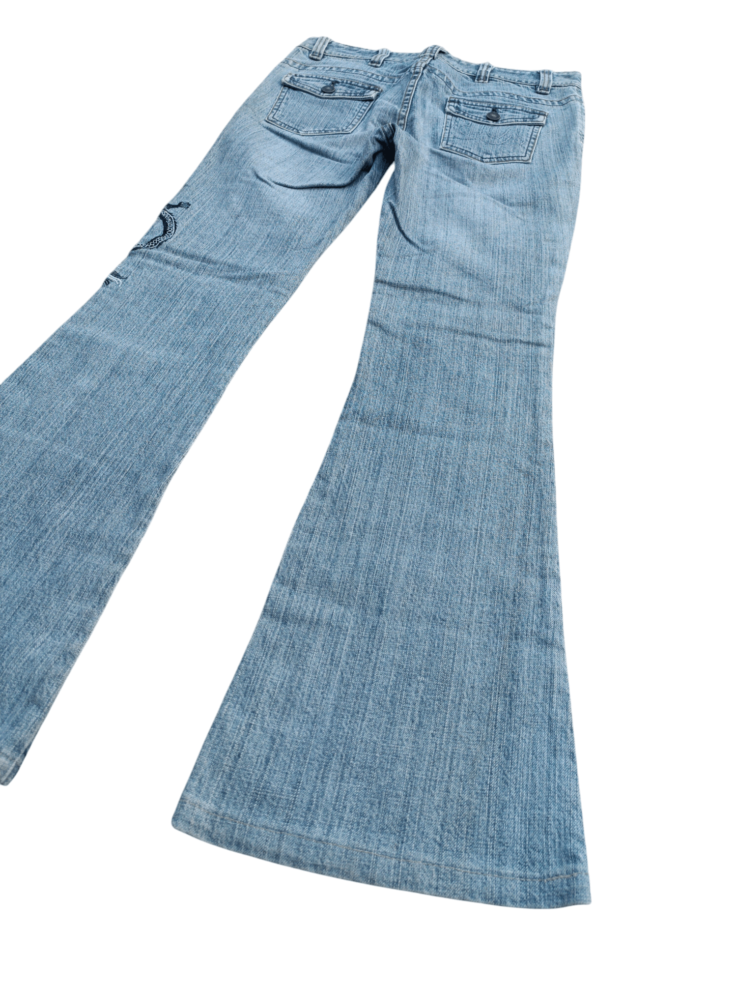 If Six Was Nine × Japanese Brand INSANE Vintage Embroidered Dragon Tribal Flared Denim Jeans Size US 28 / EU 44 - 13 Thumbnail