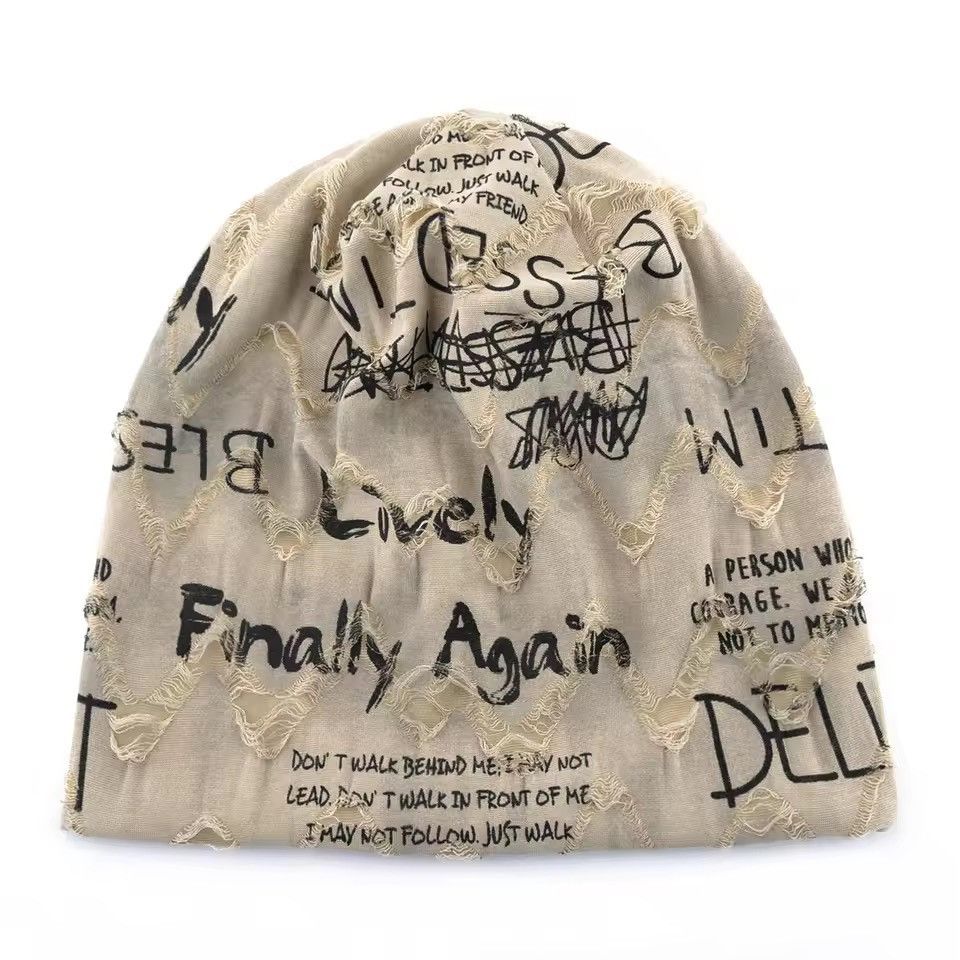 Japanese Brand Streetwear Distressed Beanie - Vintage-Inspired Graphic Hat Size ONE SIZE - 2 Thumbnail