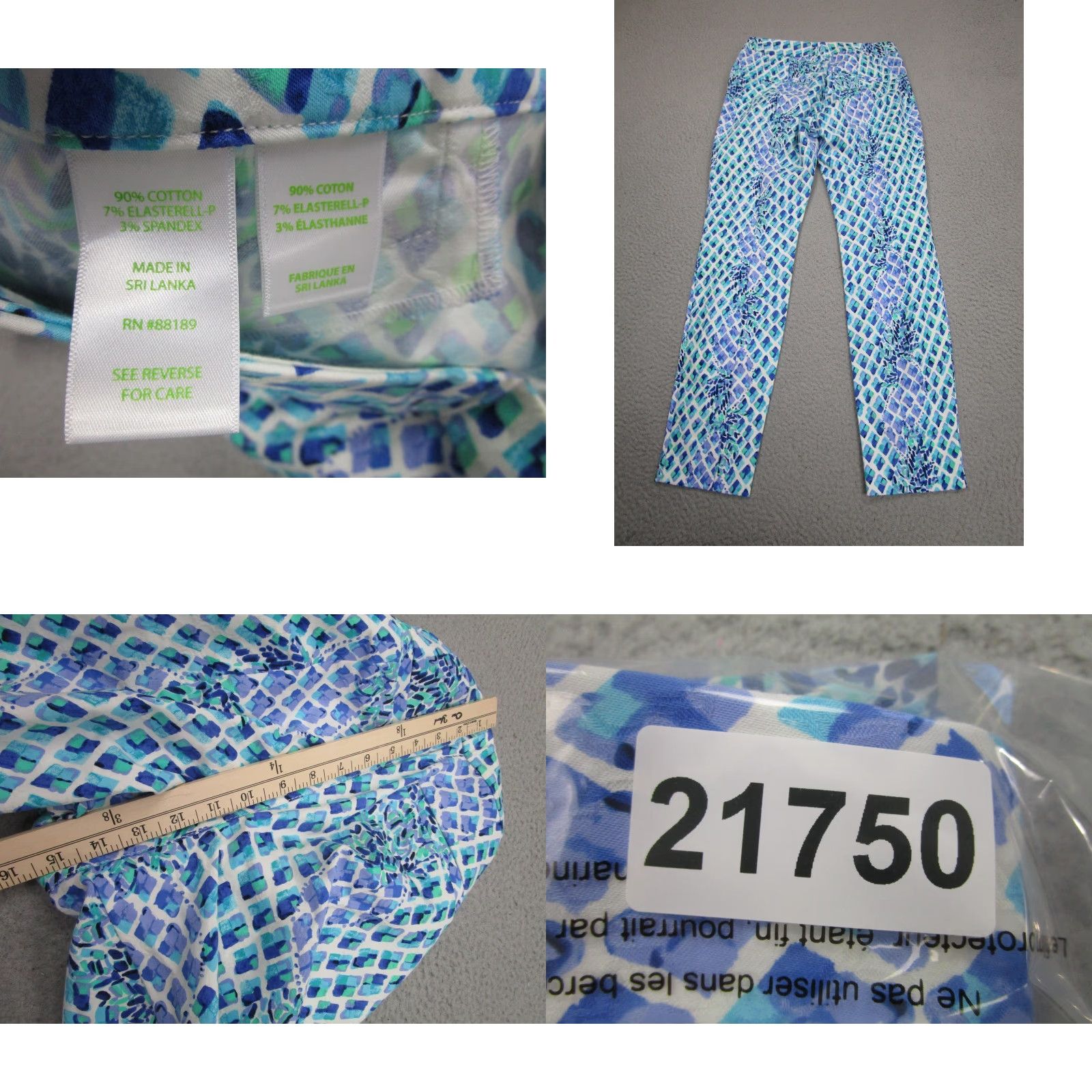 Lilly Pulitzer Lilly Pulitzer Pants Womens 4 Blue Green Print Ankle Stretch Cotton Capri Size 27" / US 4 / IT 40 - 9 Thumbnail