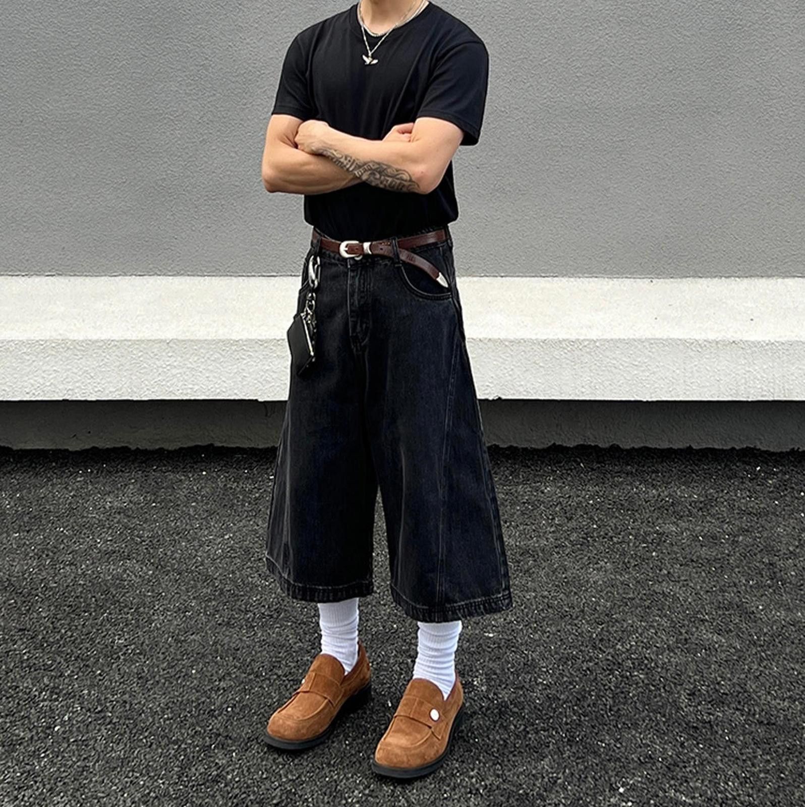 Jean × Vintage Black Denim Culottes with Belt Size US 32 / EU 48 - 5 Thumbnail