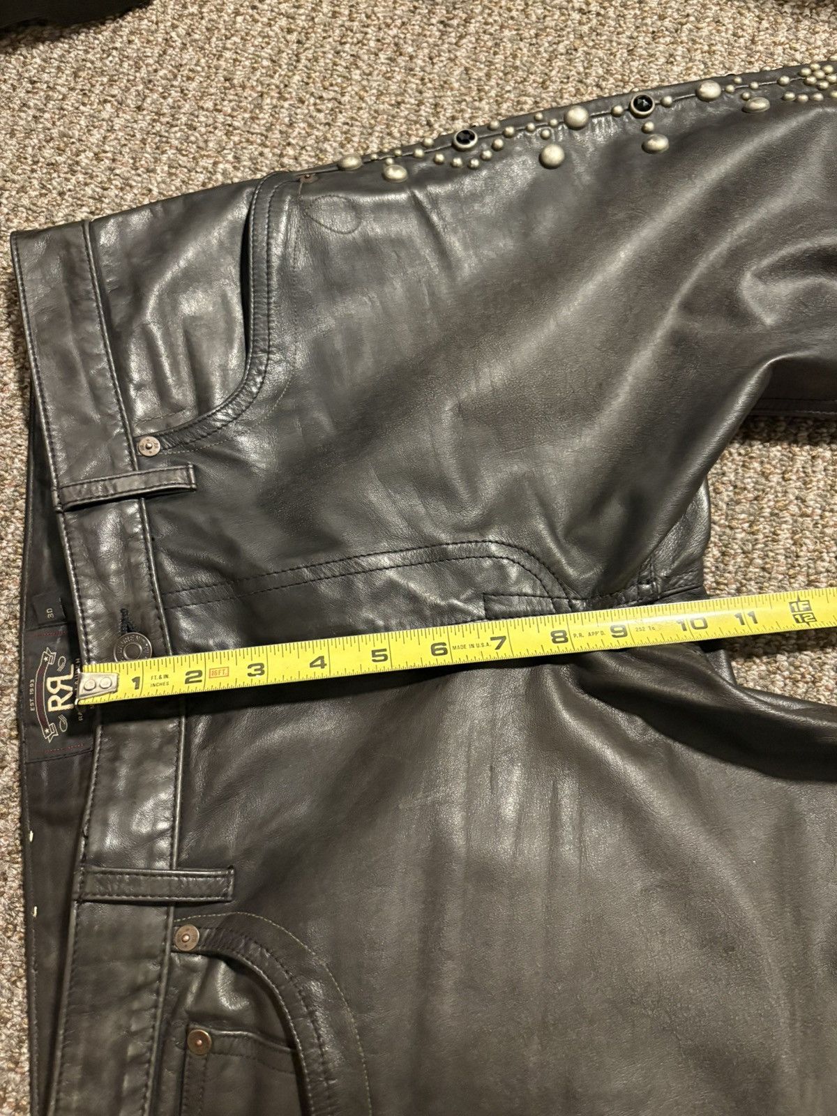 RRL Ralph Lauren RRL Ralph Ralph Lauren Black Leather Studded Pants Size US 34 / EU 50 - 11 Thumbnail