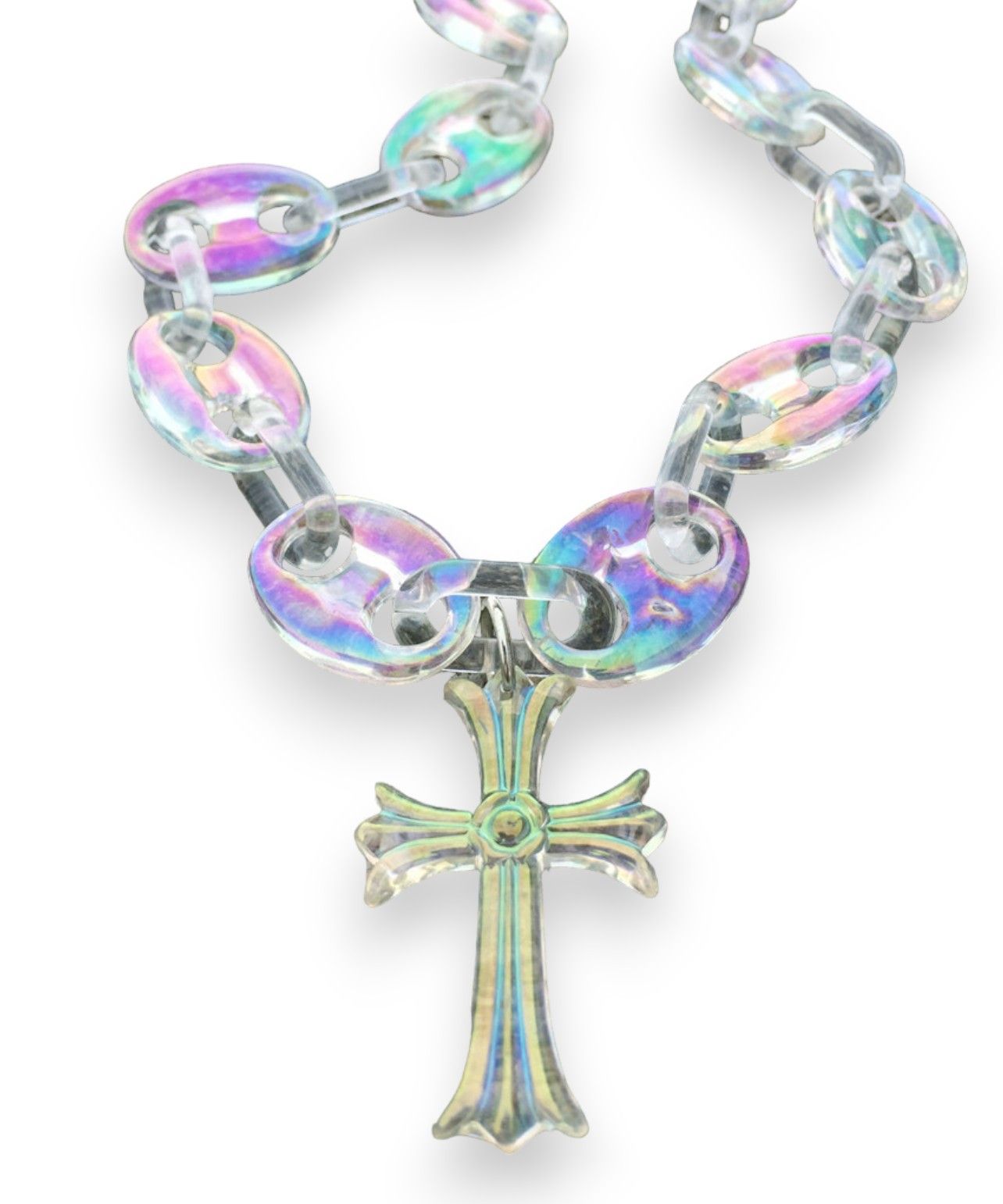 Japanese Brand × Vintage 💎 Chrome Hearts Style Necklace Cross Acrylic Opal Chain Size ONE SIZE - 2 Thumbnail