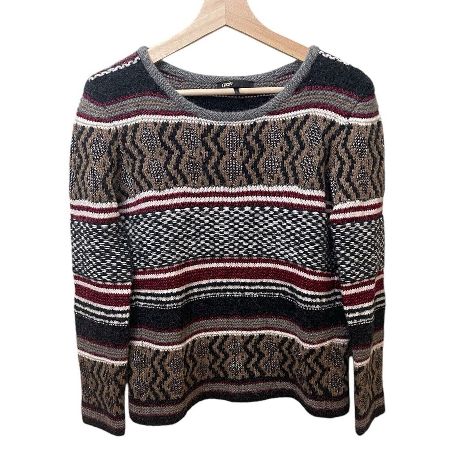 Maje Maje Pullover Wool Blend Red Gray Sweater Size Small NWOT Size S / US 4 / IT 40 - 2 Thumbnail
