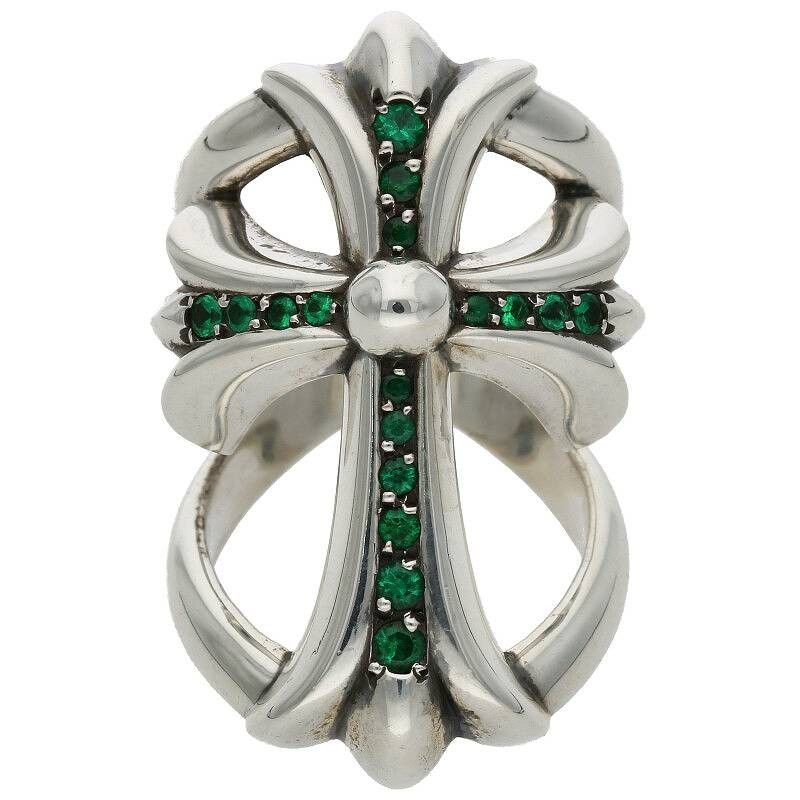 image of Chrome Hearts Emerald Infinity Cross Ring in Green, Men's