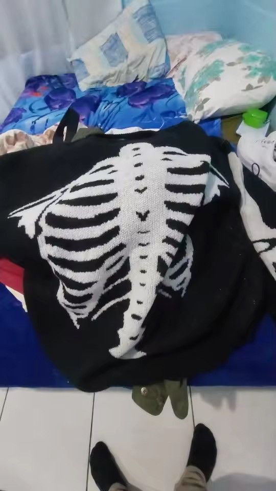 Japanese Brand Skeleton Print Sweater - Trendy Black and White Knit Size US M / EU 48-50 / 2 - 4 Thumbnail