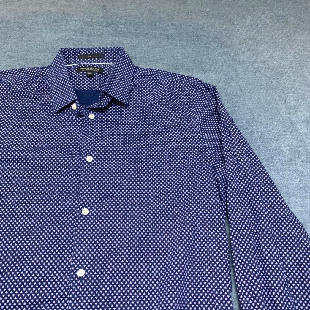 Banana Republic Banana Republic Dress Shirt Mens Large Blue Printed Cotton Non Iron Slim Fit Size 42R - 5 Thumbnail