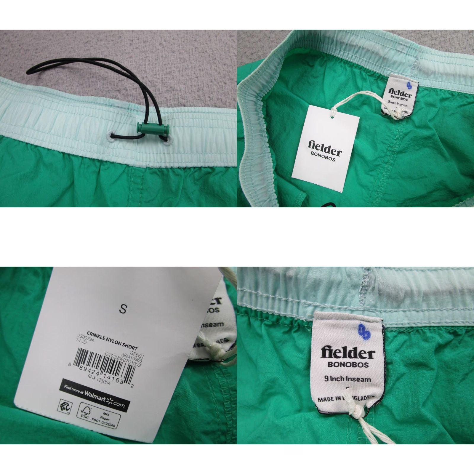 Bonobos Bonobos Fielder Shorts Mens Small Green Nylon 9 Inch Inseam Drawstring Quick Dry Pockets Size US 29 - 8 Thumbnail