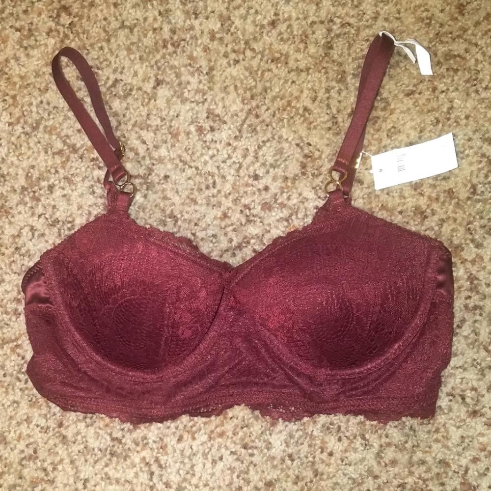 Designer NWT Aerie Balconette Lace Padded Bra Size 32C Burgundy Size ONE SIZE - 1 Thumbnail