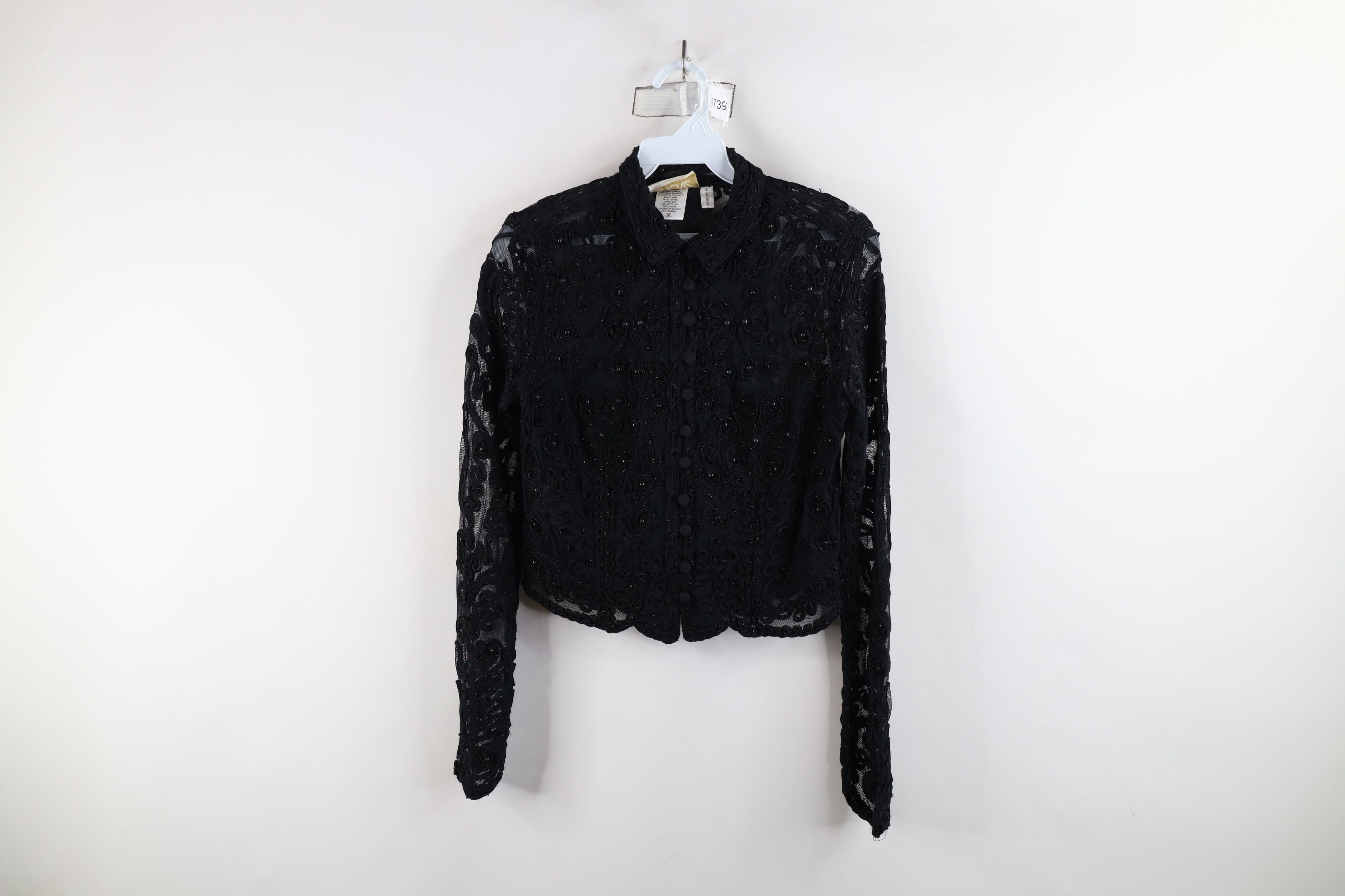 Vintage Vintage 90s Cache Sheer Lace Button Cardigan Sweater Black Size L / US 10 / IT 46 - 1 Thumbnail