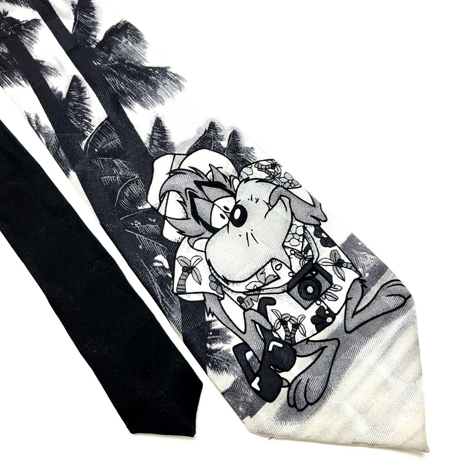 Warner Bros Looney Tunes Mania Silk Tie Black White Taz On Vacation Size ONE SIZE - 1 Thumbnail