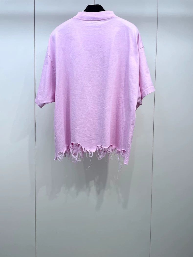 Balenciaga Balenciaga Pink Distressed Short Sleeve T-Shirt-2506 Size L / US 10 / IT 46 - 2 Thumbnail
