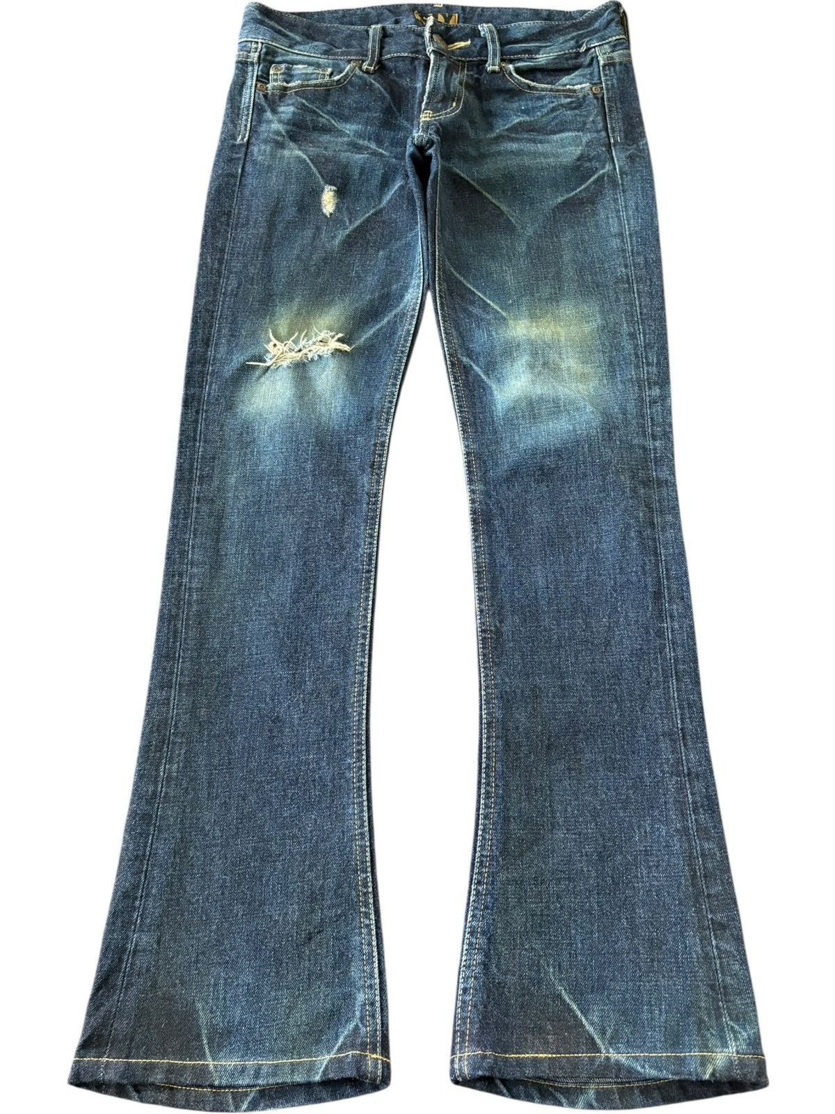 SLY Vintage Japanese Brand Mud Wash Distress Flare Jeans Size 30" / US 8 / IT 44 - 1 Thumbnail