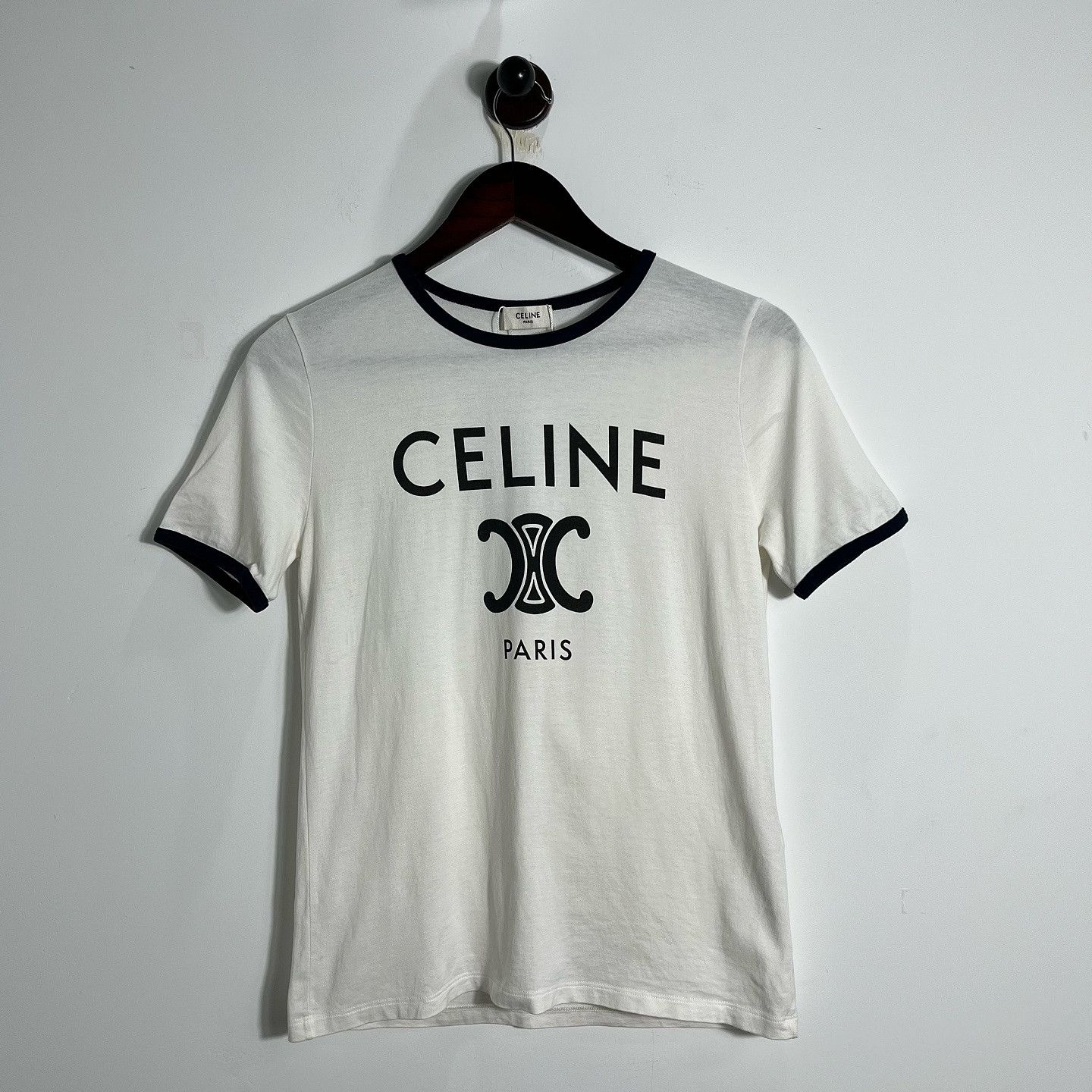 Celine Celine Triomphe Logo Ringer T-Shirt Size S Size S / US 4 / IT 40 - 1 Thumbnail