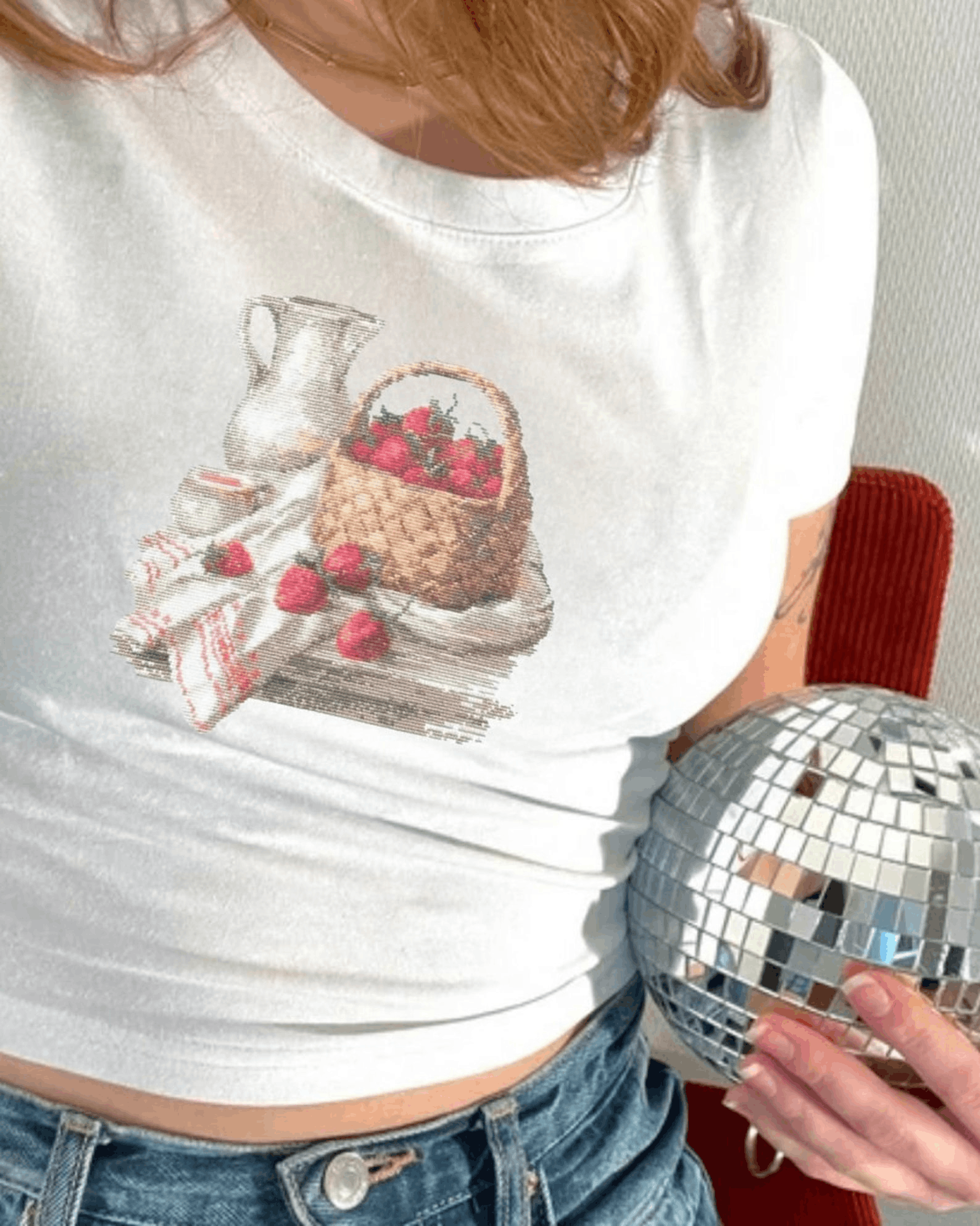 Other Strawberry Basket Baby Tee – Coquette Graphic Top Size L / US 10 / IT 46 - 1 Thumbnail