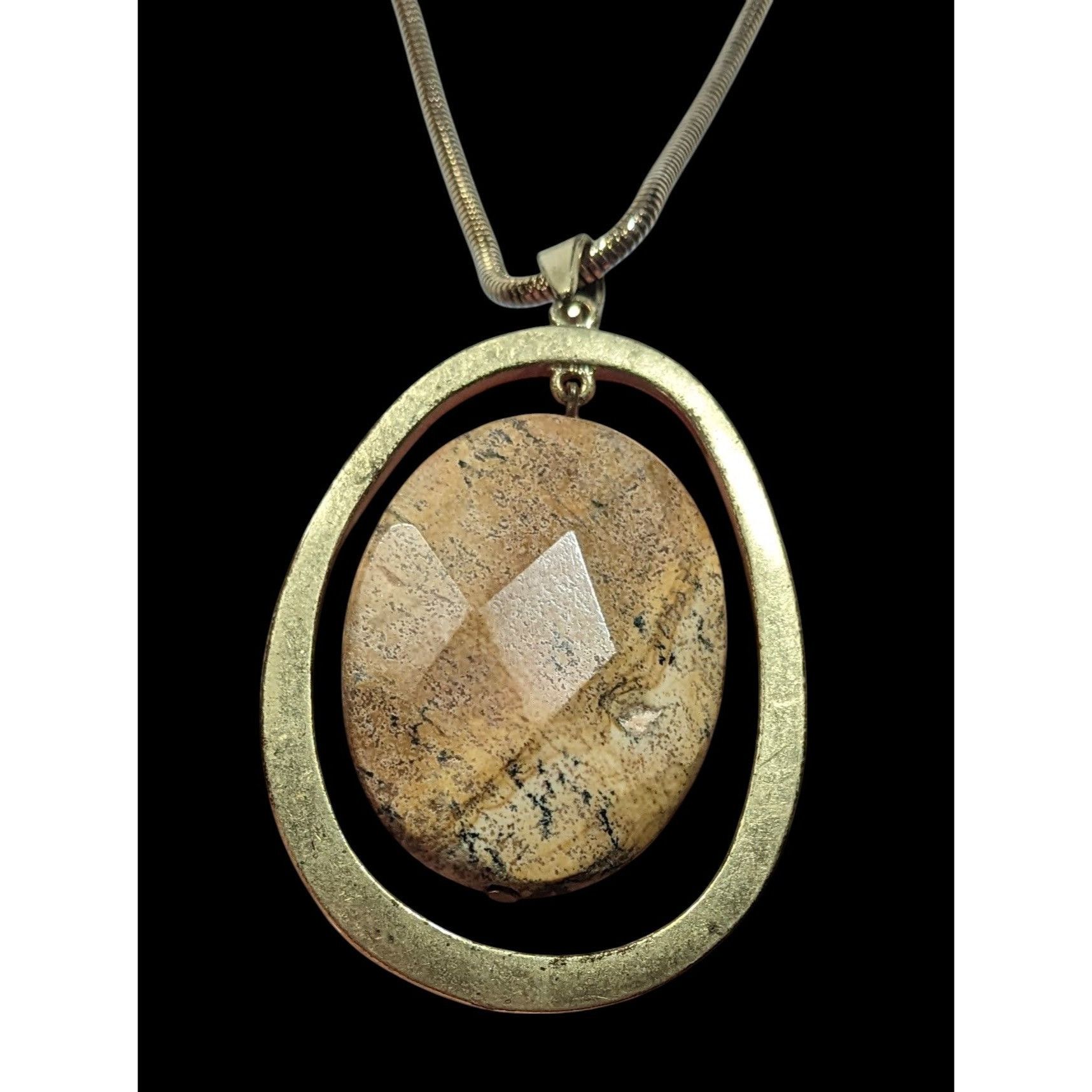 Other Vintage Brutalist Gold Tone Pendant Necklace With Faceted St Size ONE SIZE - 2 Thumbnail