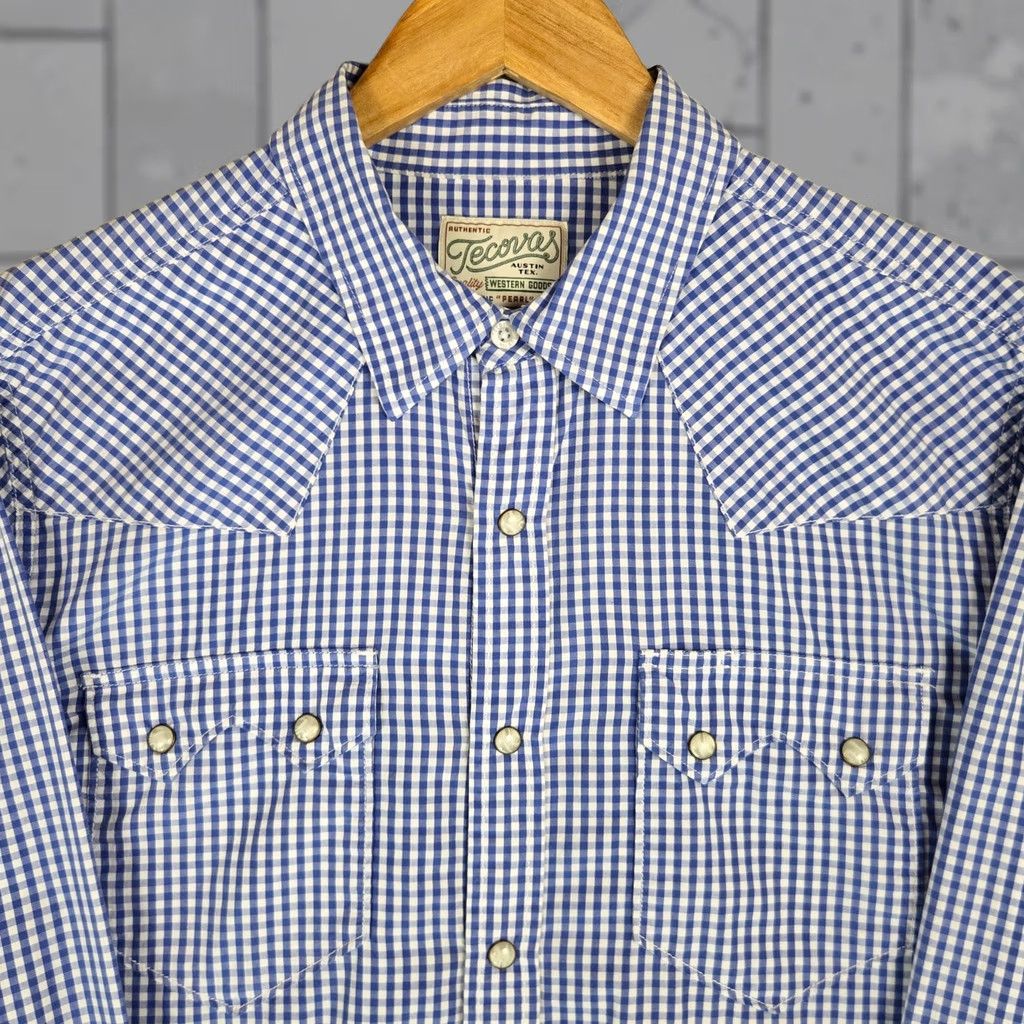 Tecovas Tecovas Austin TX Mens Shirt Long Sleeve Western Pearl Snap Cotton Blue/White Gingham Check Size US M / EU 48-50 / 2 - 1 Thumbnail