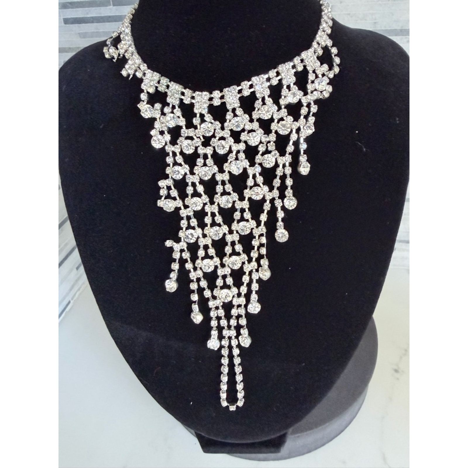 Other Crystal Cascade Statement Necklace - Silver Size ONE SIZE - 2 Thumbnail