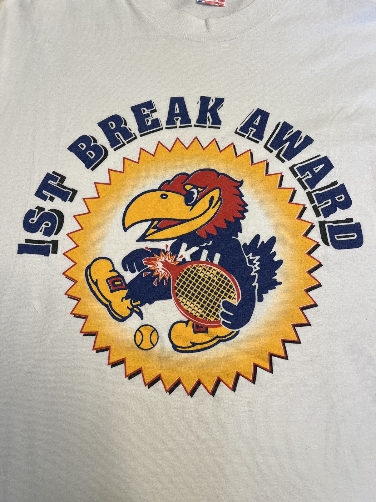 Fruit Of The Loom Vintage 90 Fruit Of Loom NCAA Kansas Jayhawks Tennis T Shirt Size US XL / EU 56 / 4 - 2 Thumbnail
