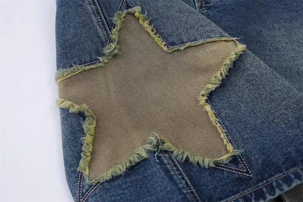 VIBE Men's street loose straight star embroidered denim shorts Size US 32 / EU 48 - 4 Thumbnail