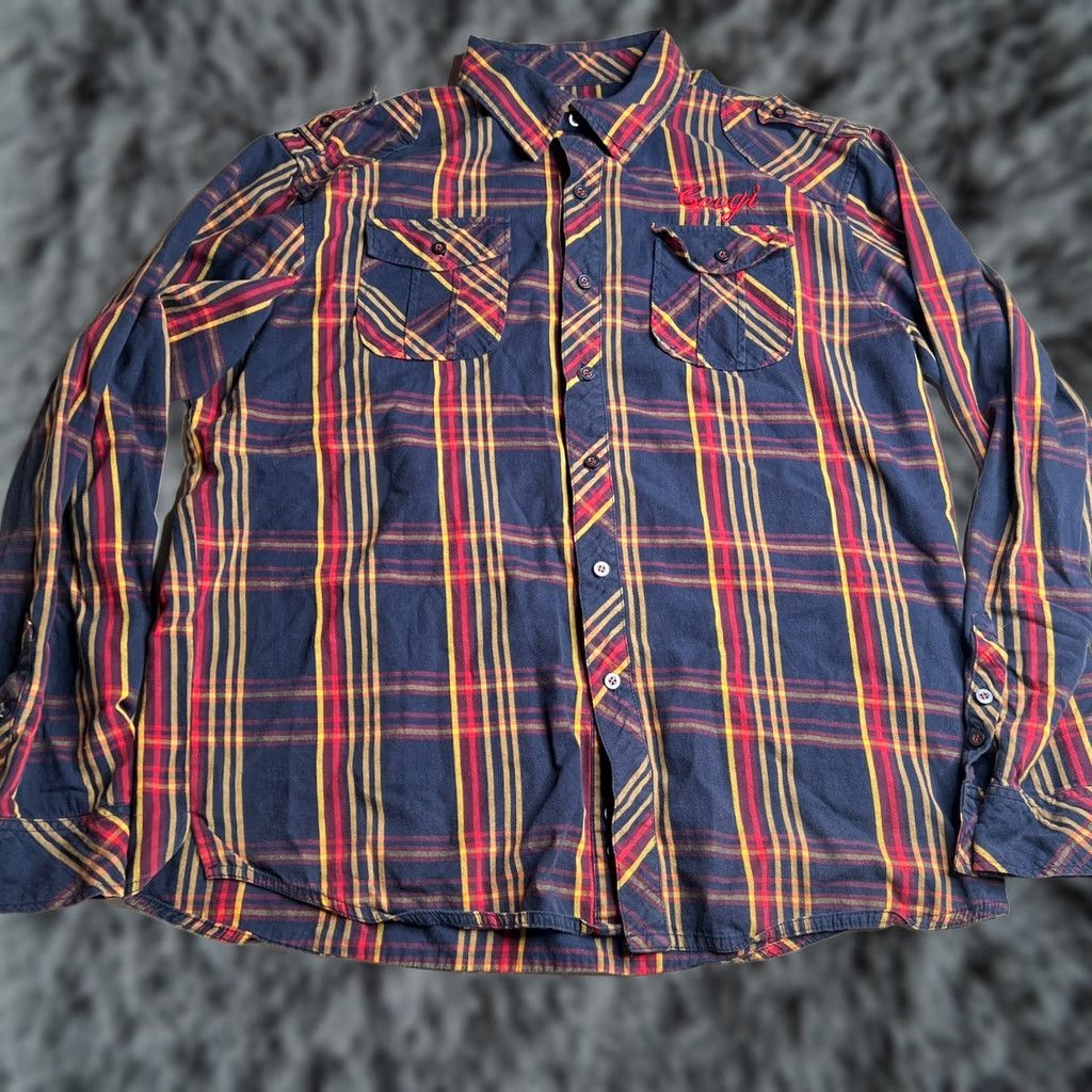 Coogi VINTAGE COOGI Button-Up Shirt XXL Long Sleeve Plaid Checkered Navy Red Yellow Embroidered Pockets Mens Size US XXL / EU 58 / 5 - 1 Thumbnail