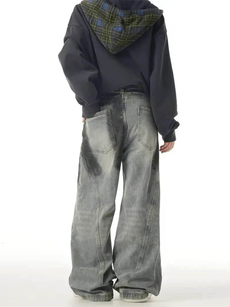 Jean Black-Gray Graffiti-Printed Wide-Leg Jeans Size US 34 / EU 50 - 6 Thumbnail