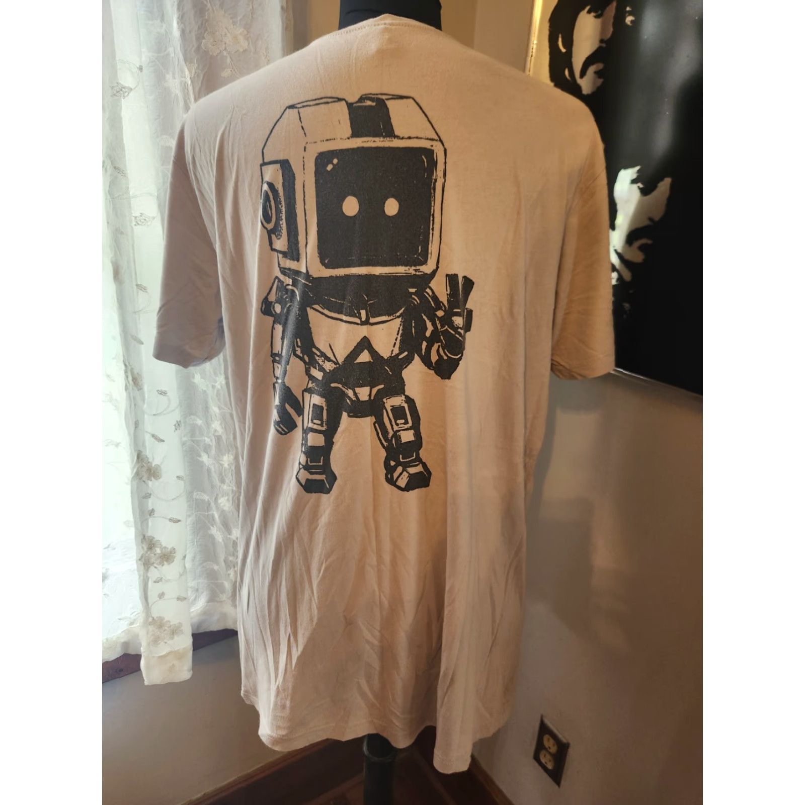 Next Level Logic Atom Robot Beige Double-Sided Short Sleeve T Shirt XL Men's Cotton Graphic Print Crew Neck Next Level Size US XL / EU 56 / 4 - 3 Thumbnail