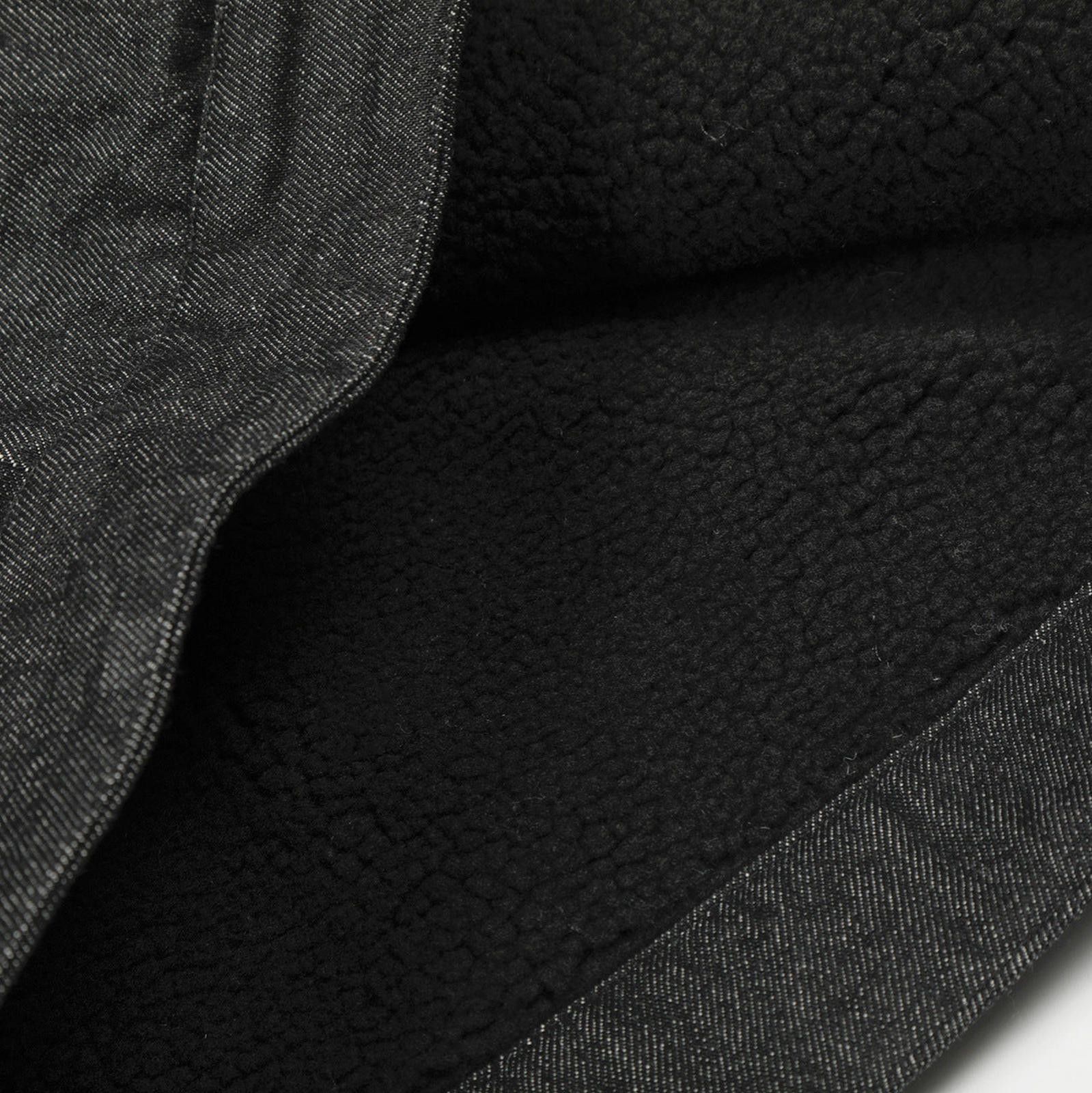 Black Sherpa-Lined Fireman Clasp Denim Jacket