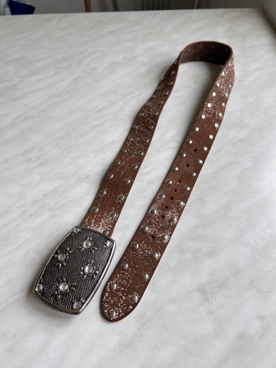 Japanese Brand × Vintage Rare Brown Japan Style leather y2k studded silver belt 90s Size ONE SIZE - 10 Thumbnail