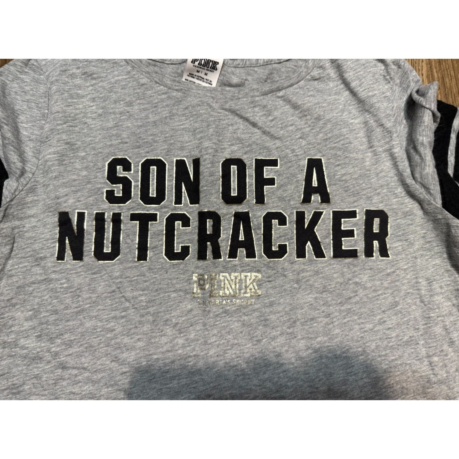 Victoria's Secret Victoria's Secret Pink Shirt Womens Medium Grey Black Gold "SON OF A NUTCRACKER" T-Shirt Size M / US 6-8 / IT 42-44 - 5 Thumbnail