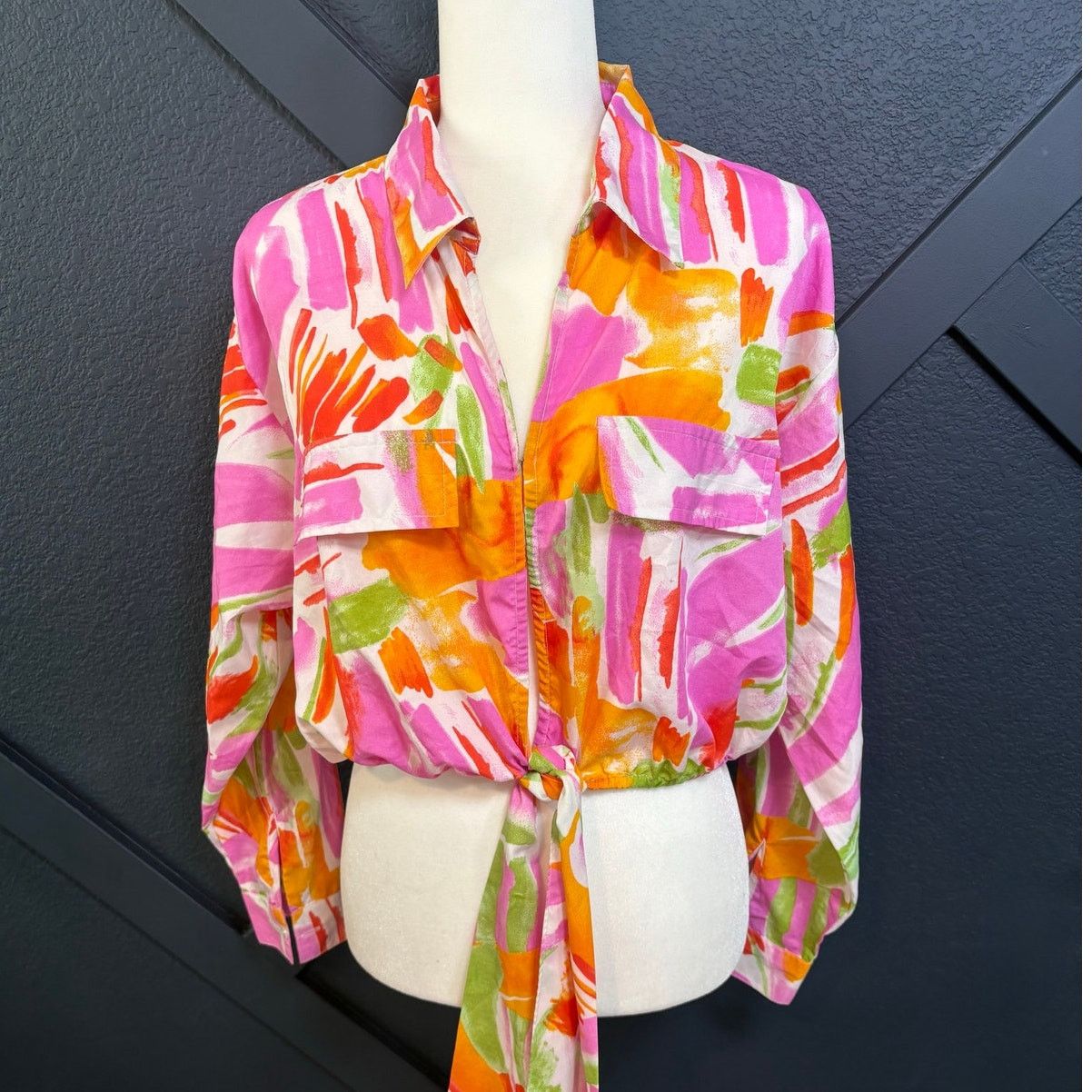 Other Thread Story Multicolor Abstract Tie Front Crop Blouse #0510 Size XL / US 12-14 / IT 48-50 - 1 Thumbnail