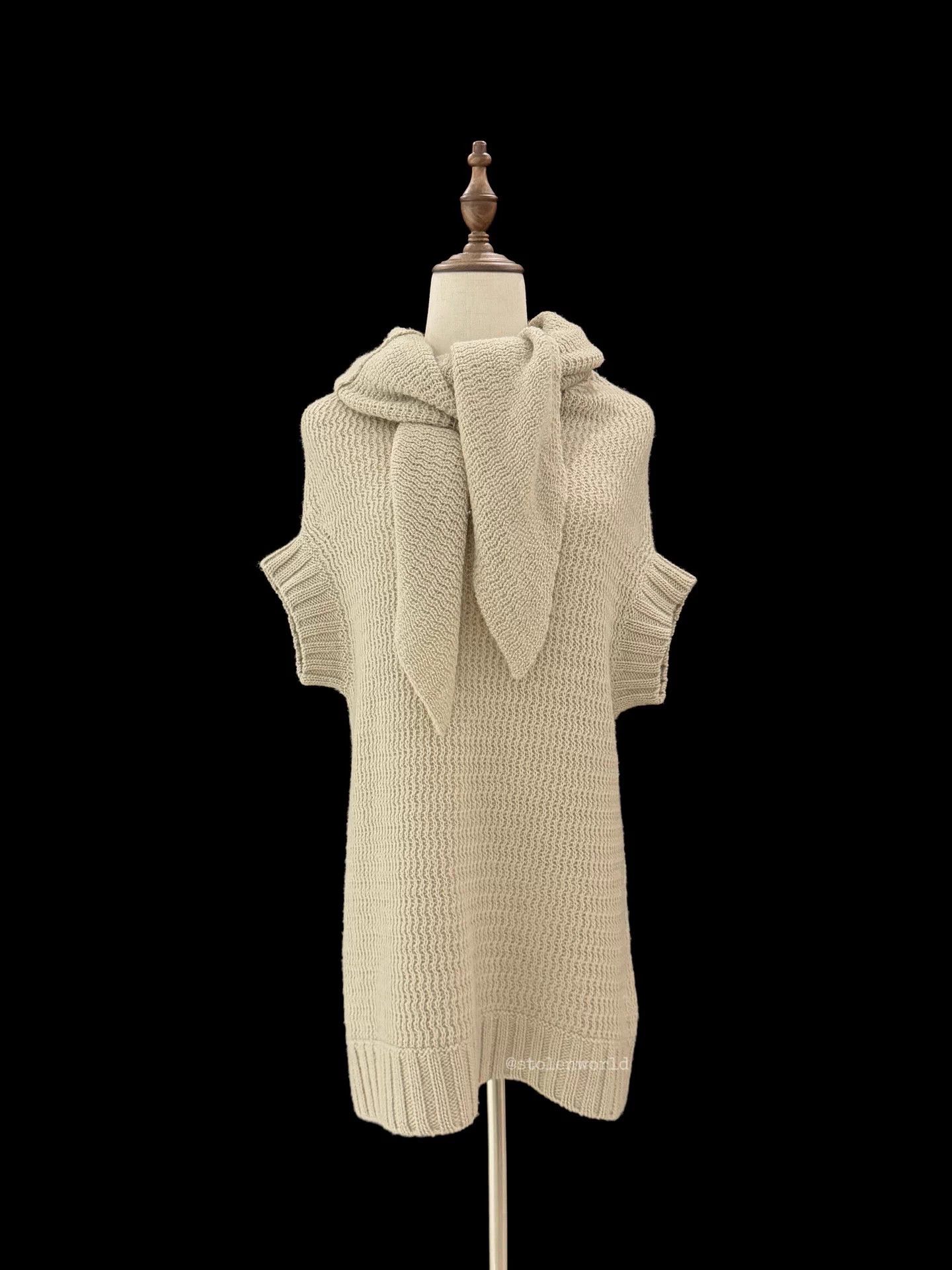 Yohji Yamamoto Yohji Yamamoto Oatmeal Wool Scarf Wrap Knit Top Size L / US 10 / IT 46 - 8 Thumbnail