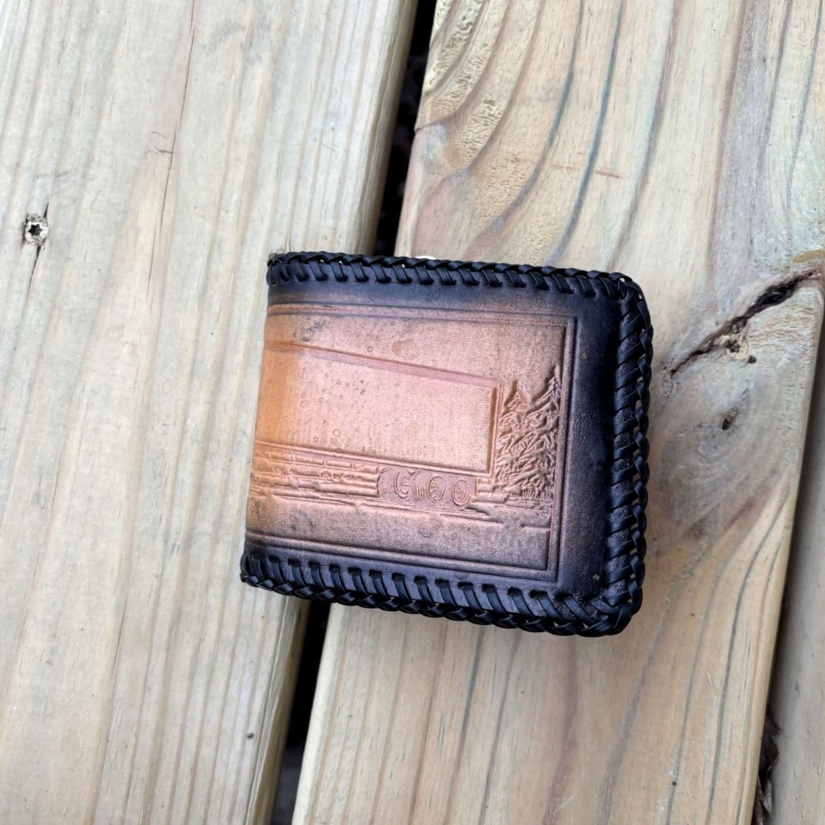Vintage VINTAGE Hand Tooled Leather Wallet Bifold Trucker Design Big Rig Whipstitch Mens Brown Leather Wallet Vintage Handcrafted USA Size ONE SIZE - 3 Thumbnail
