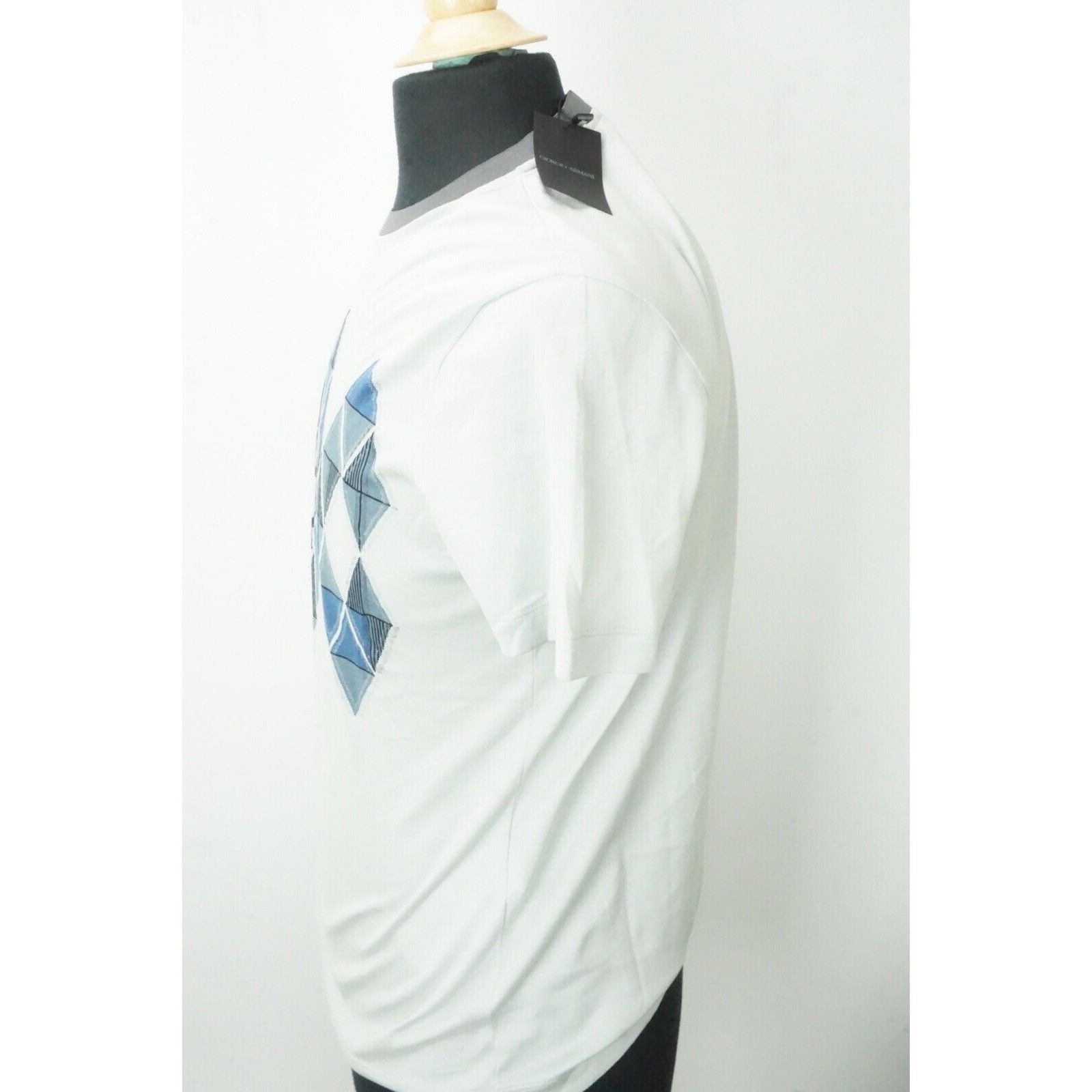 Giorgio Armani Giorgio Armani Black Label Gray Blue Argyle Cotton T Shirt S Size US M / EU 48-50 / 2 - 2 Thumbnail