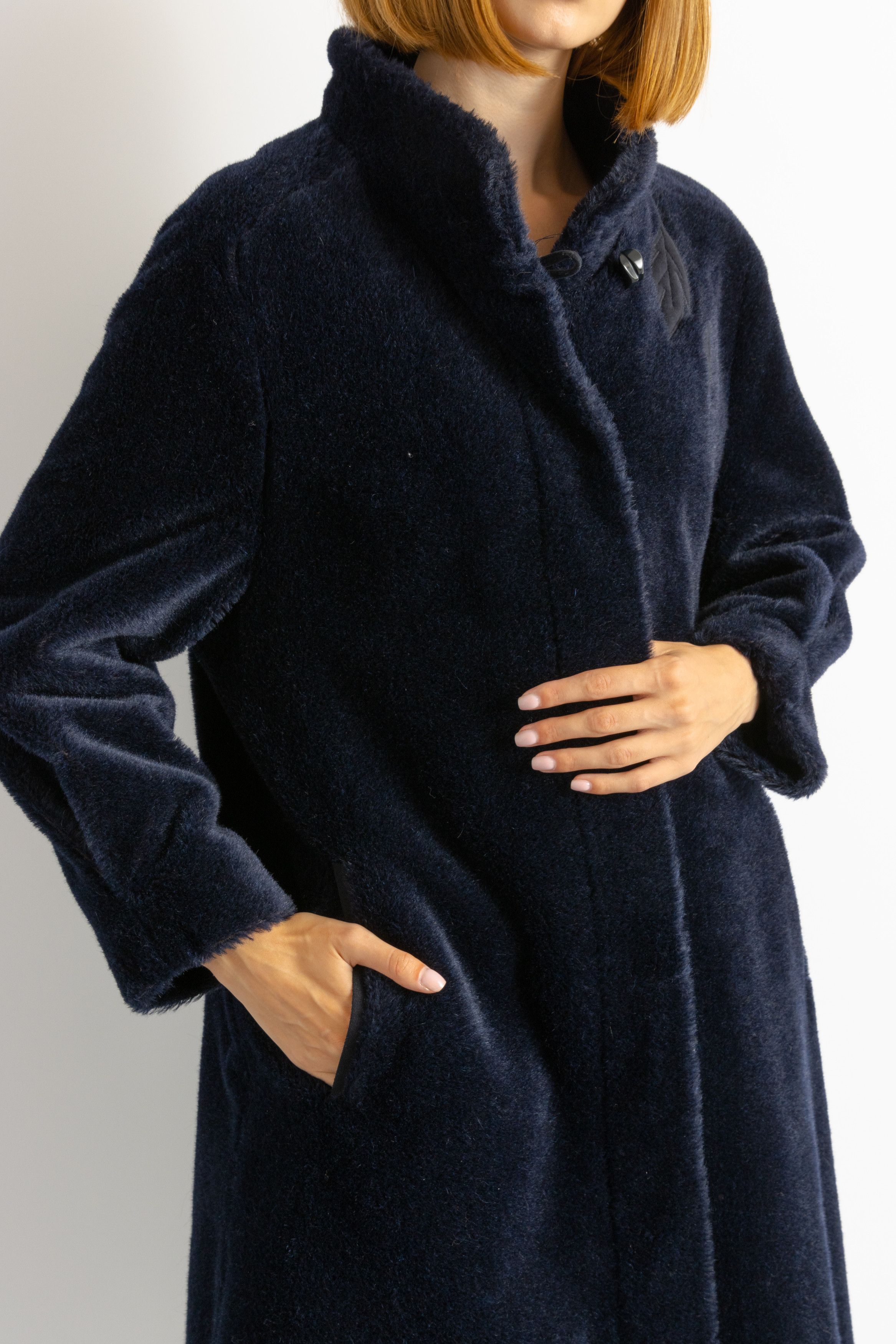 Vintage Navy Blue Alpaka Coat Women Vintage 80s winter coat 6072 Size M / US 6-8 / IT 42-44 - 7 Thumbnail