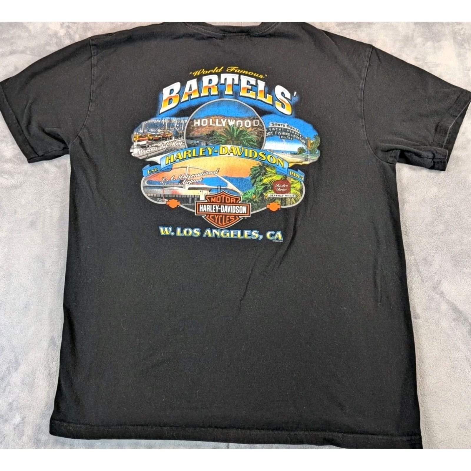 Harley Davidson VINTAGE Harley-Davidson T-Shirt Mens Black XL California Los Angeles Bartels Graphic Print Crew Neck Short Sleeve Vintage Yes Size US XL / EU 56 / 4 - 6 Thumbnail