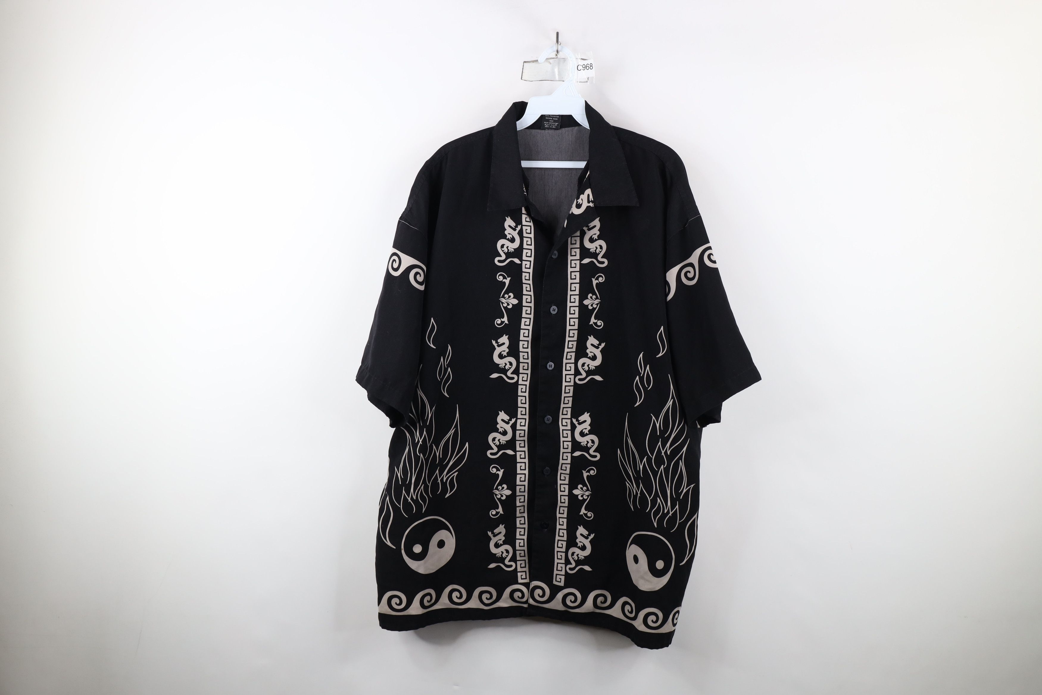 Vintage Vintage 90s Y2K Streetwear Flames Yin Yang Button Shirt Size US XL / EU 56 / 4 - 1 Thumbnail