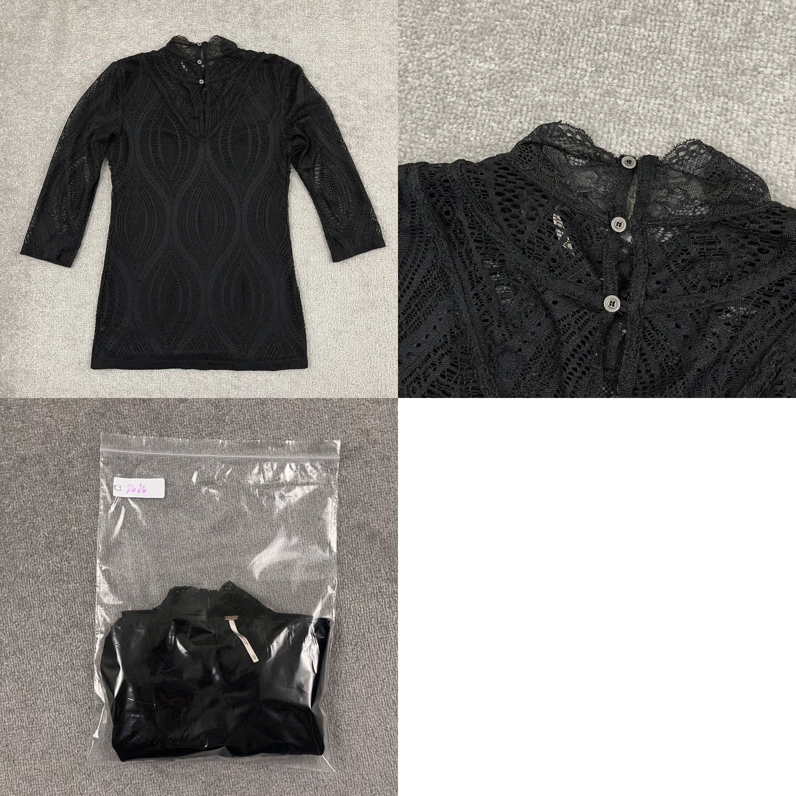 Free People Free People Blouse Black Lace Womens M Mock Neck 3/4 Sleeve Sheer Regular Fit Vintage No N/A? (Oops) Size M / US 6-8 / IT 42-44 - 8 Thumbnail