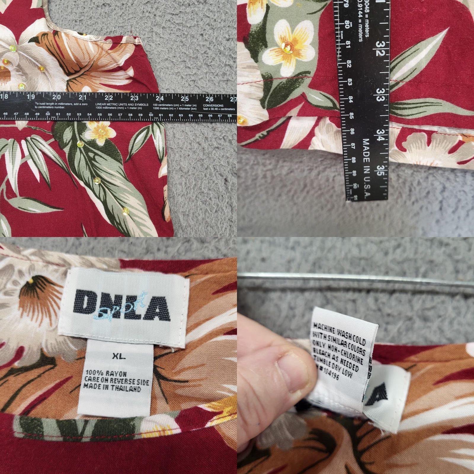 Vintage DNLA Sport Dress Women's XL Maroon Hawaiian Sequin Floral Print Sleeveless Tank Knee Length Dress Size 40" / US 18 - 8 Thumbnail