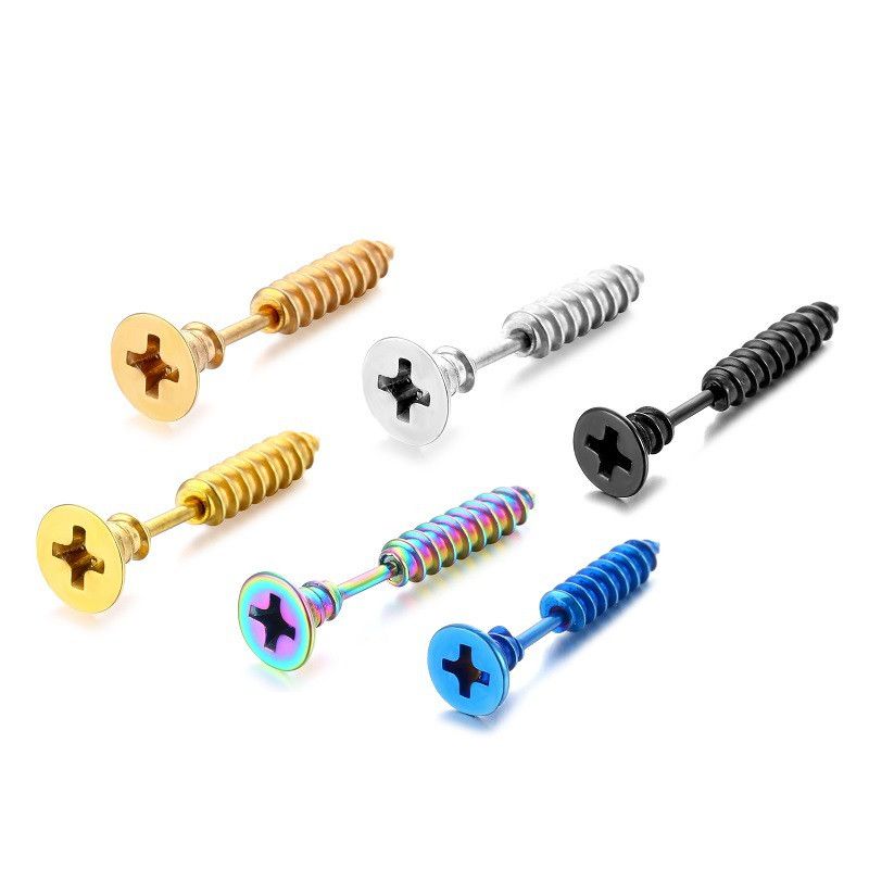 Jewelry × Sterling Silver Screw Dark Earrings One Pairs Chrome Jewelry Size ONE SIZE - 1 Thumbnail