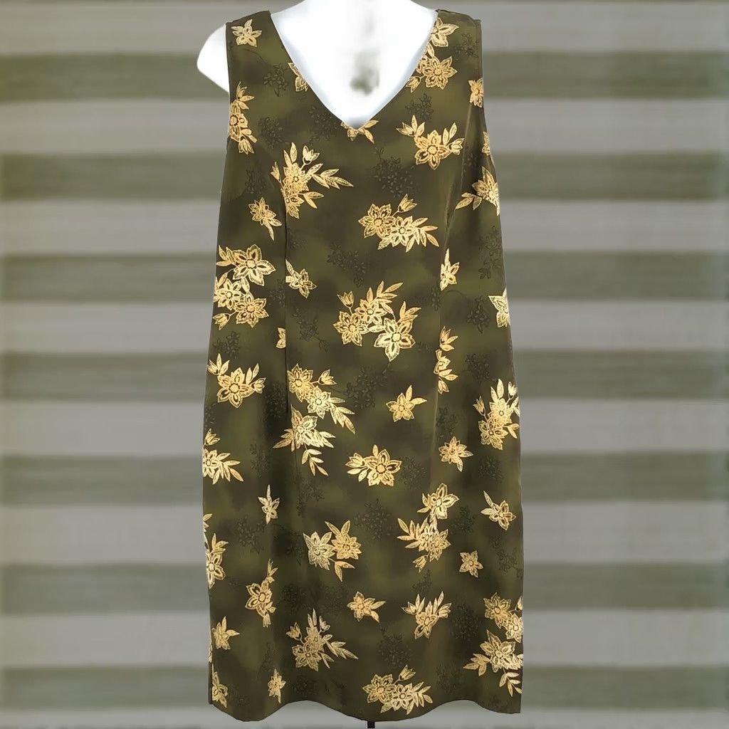 Vintage VINTAGE Kathie Lee Dress Sleeveless Green Floral V-Neck Knee Length 14 Boho 90s Y2K Women’s Size XL / US 12-14 / IT 48-50 - 1 Thumbnail