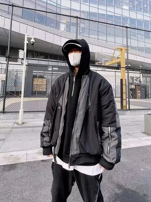 Black Patchwork Bomber Jacket