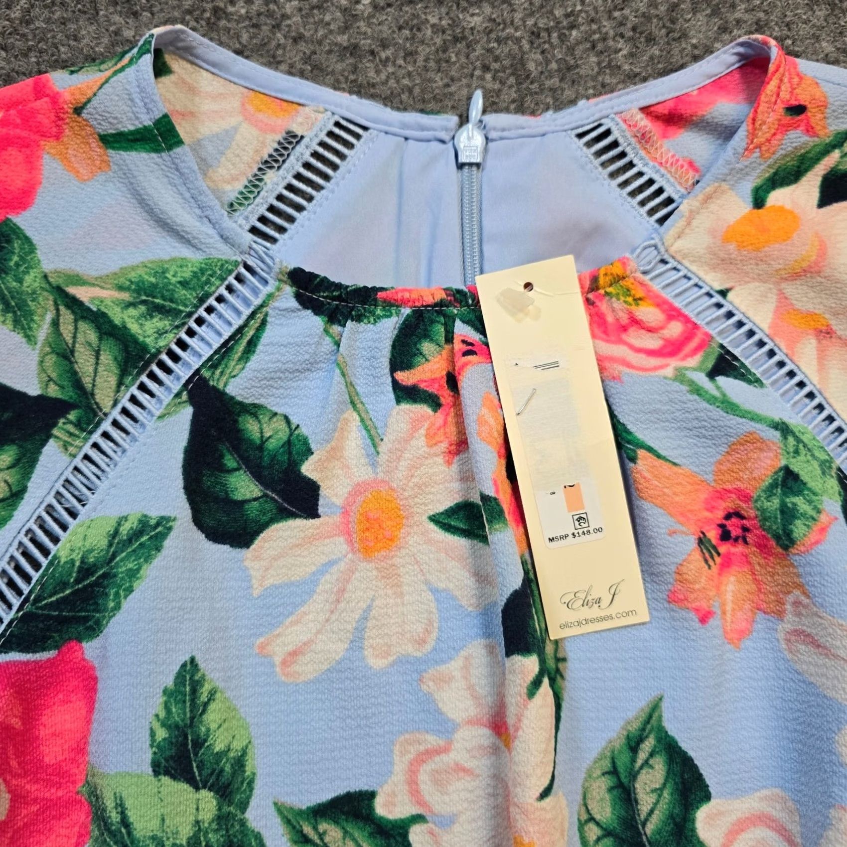 Vintage Eliza J Dress Womens Size 2 Blue Pink Floral Tropical Aloha 3/4 Sleeve Cocktail Size XS / US 0-2 / IT 36-38 - 4 Thumbnail