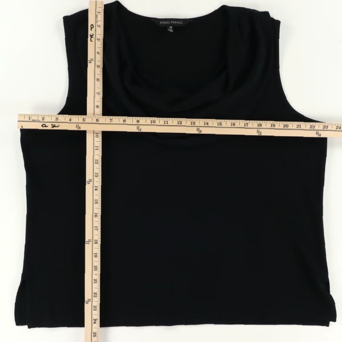 Vintage Ming Wang Ruffle Neck Sleeveless Blouse Solid Shirt Black Women's 1X Size XL / US 12-14 / IT 48-50 - 3 Thumbnail