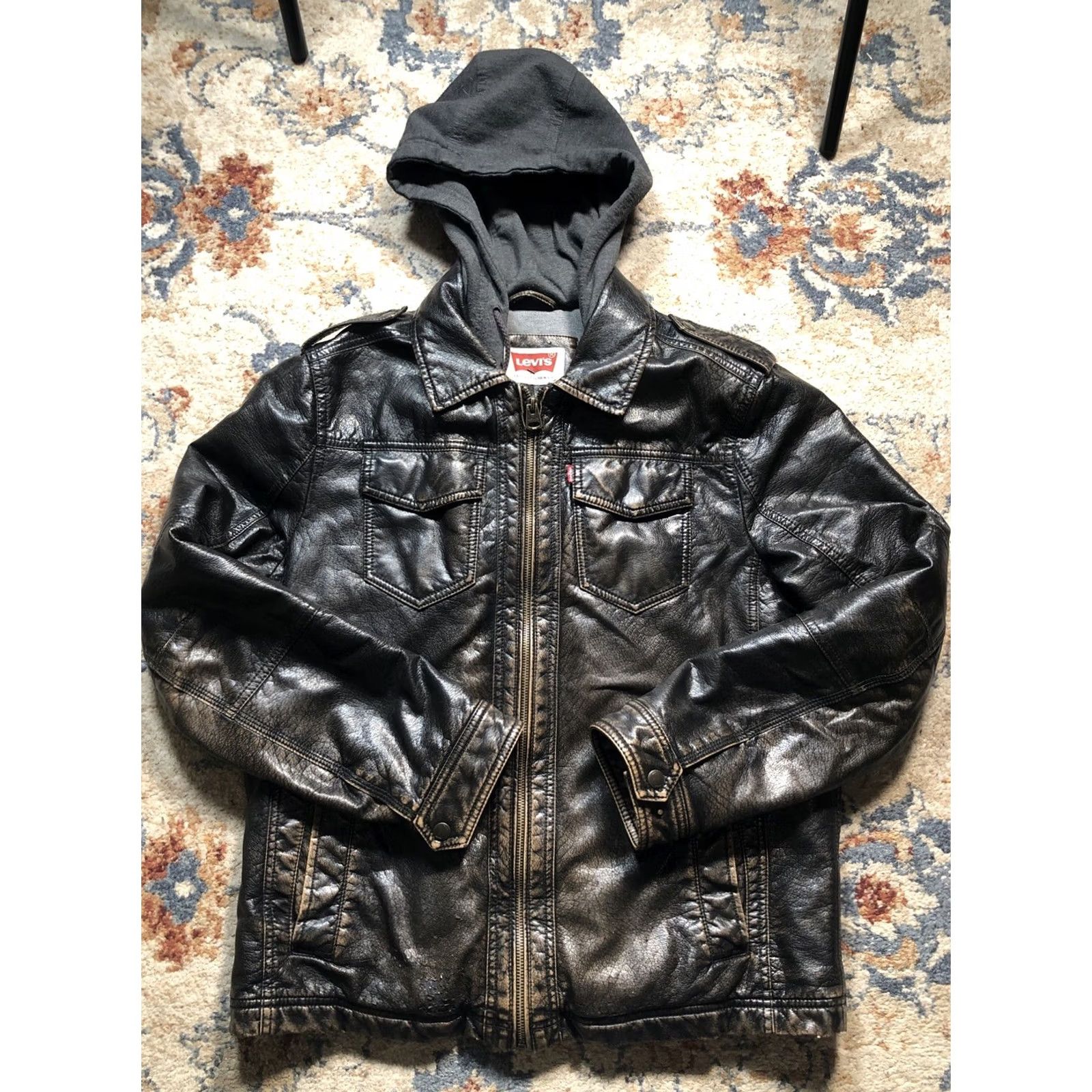 Levi's Levi's Jacket Mens M Brown Faux Leather Hooded Bomber Trucker Sherpa Zip Casual Travel Biker Motorcycle Vintage No Size US M / EU 48-50 / 2 - 2 Thumbnail