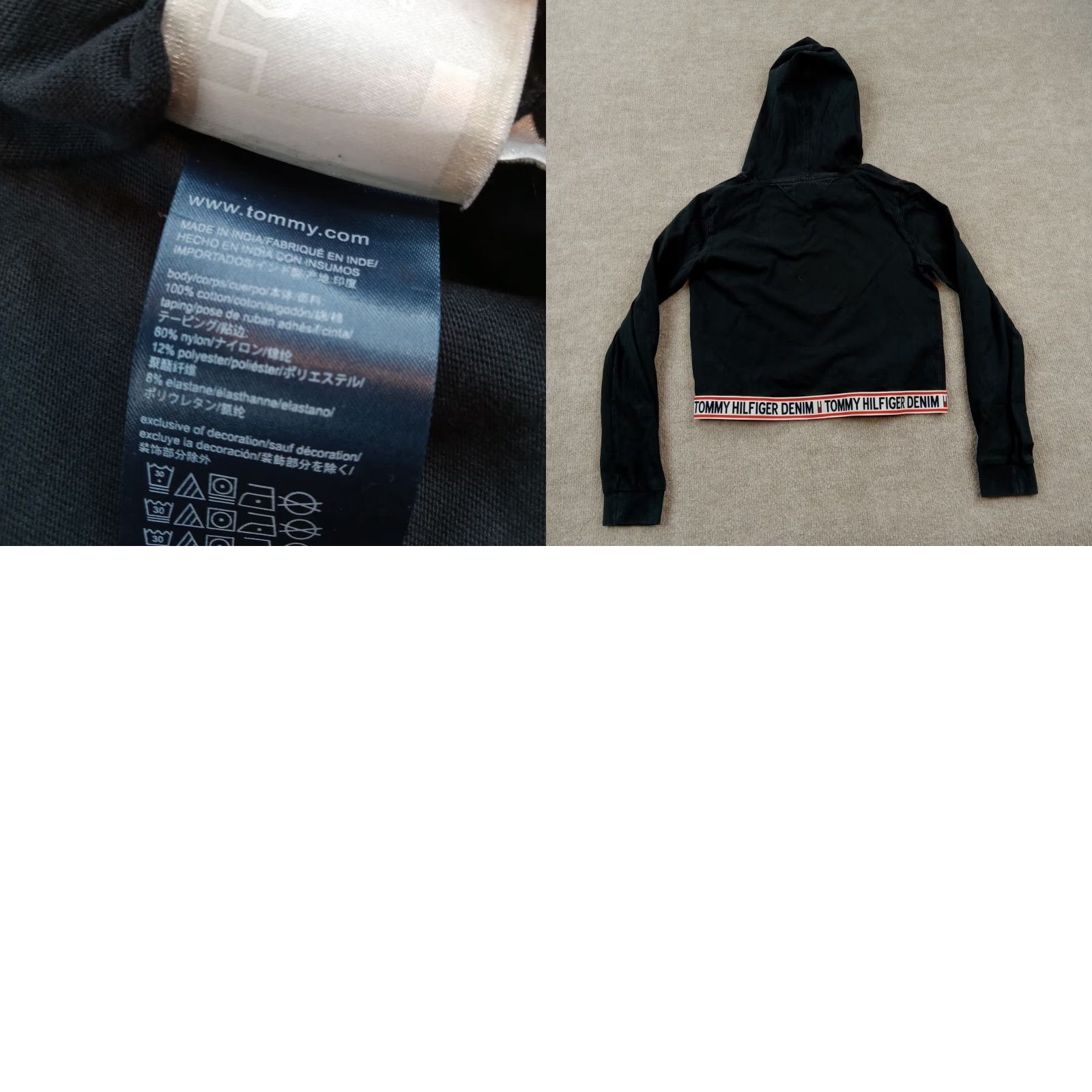 Tommy Hilfiger Tommy Hilfiger Hoodie Womens Extra Small XS Black Cropped Crop Sweatshirt Logo Size XS / US 0-2 / IT 36-38 - 8 Thumbnail