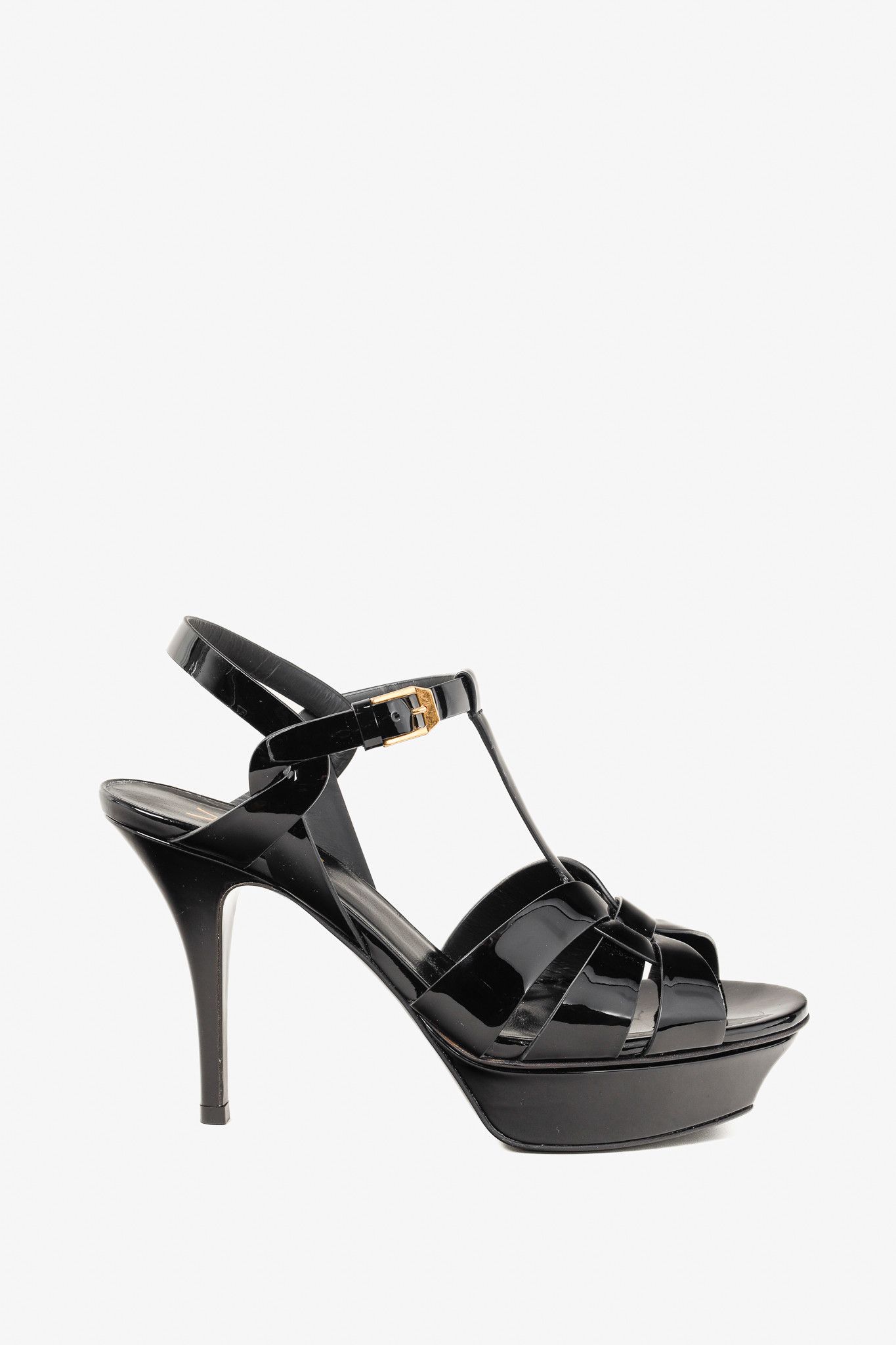 Yves Saint Laurent Saint Laurent Tribute Open Toe Patent Leather Platform Size US 7.5 / IT 37.5 - 1 Thumbnail